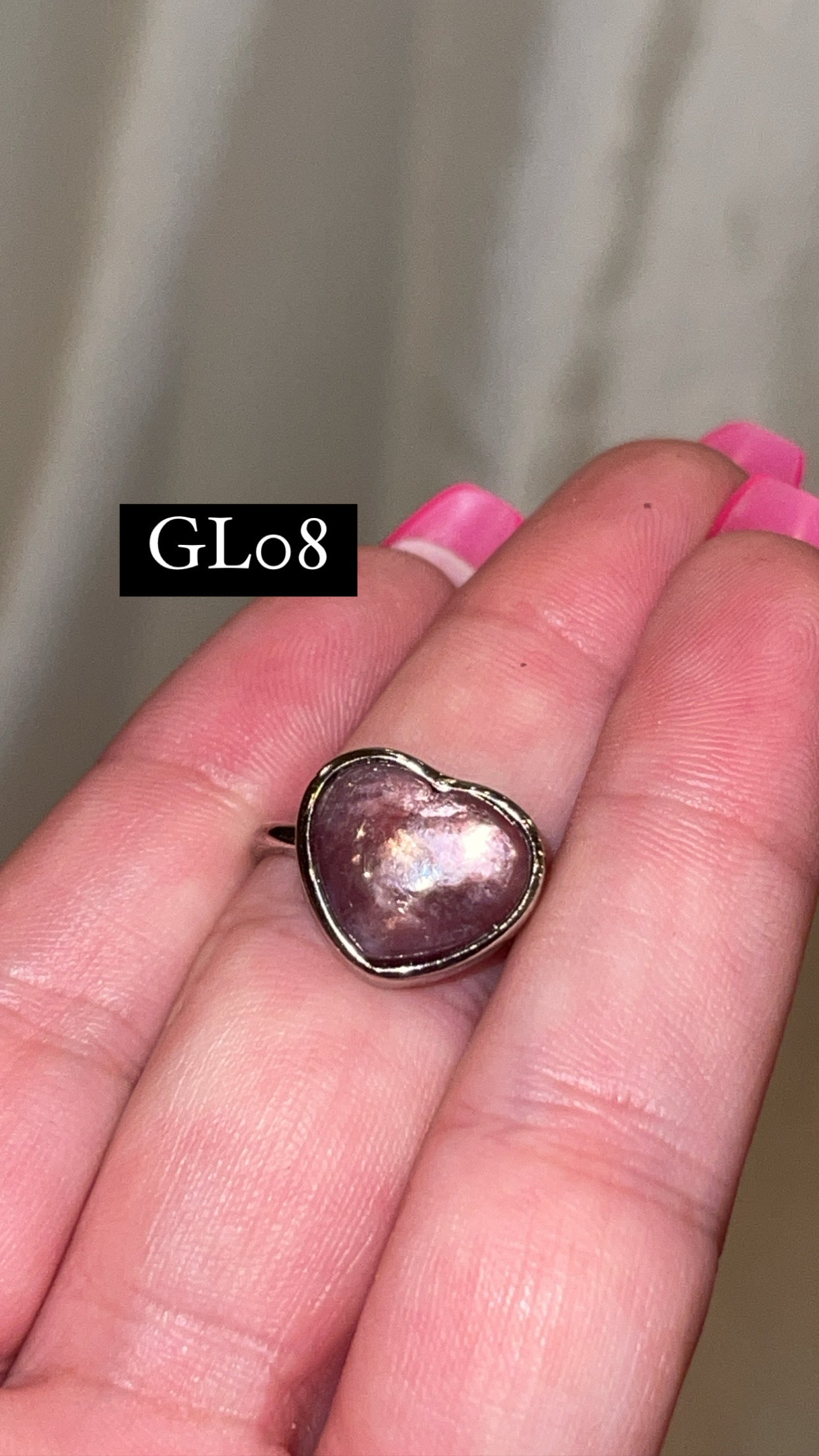 Gem Lepidolite 925 Sterling Silver Adjustable Heart Ring (Choose Your Own)