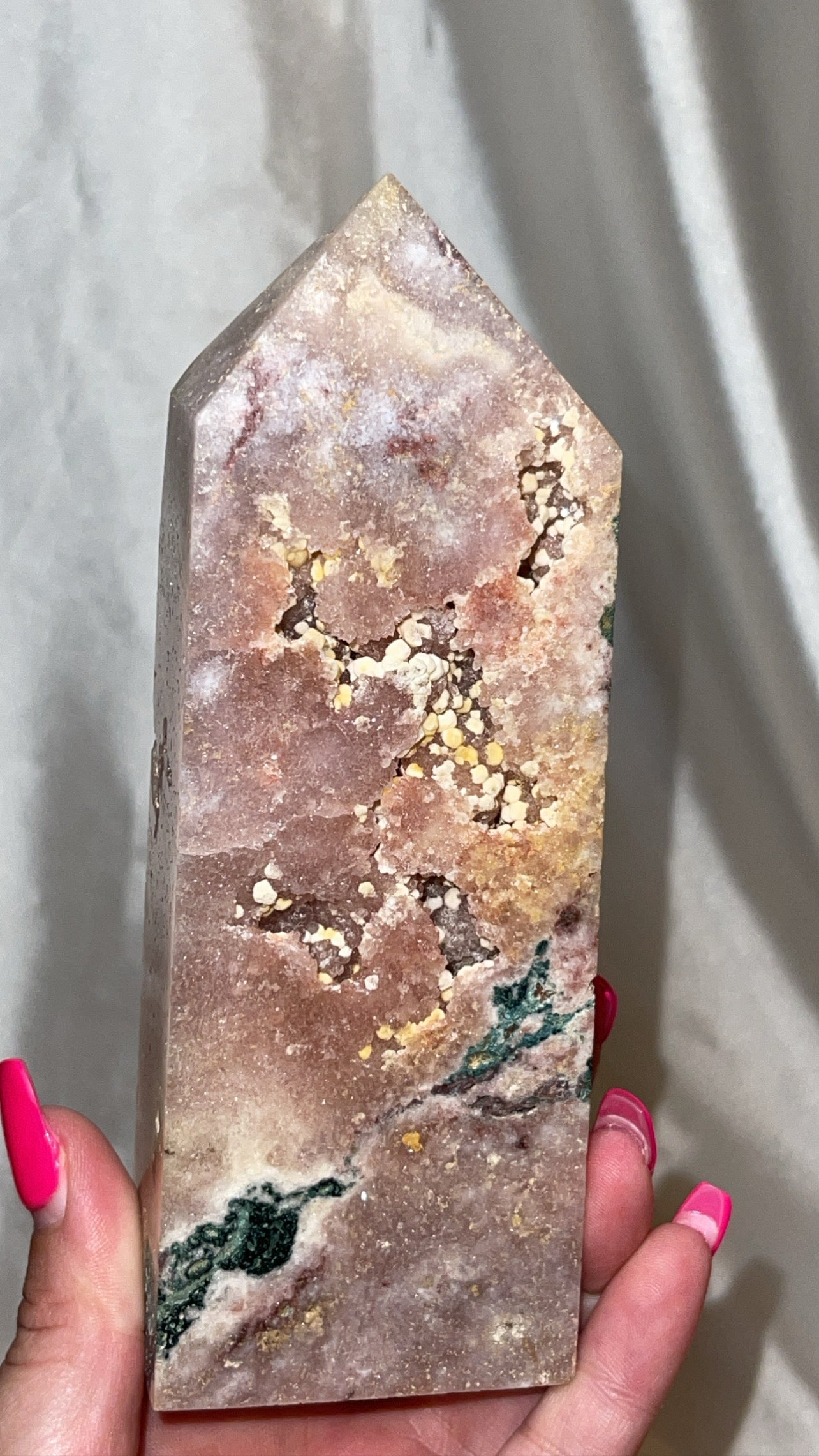 Pink Amethyst Flower Agate Large Druzy Tower AAA