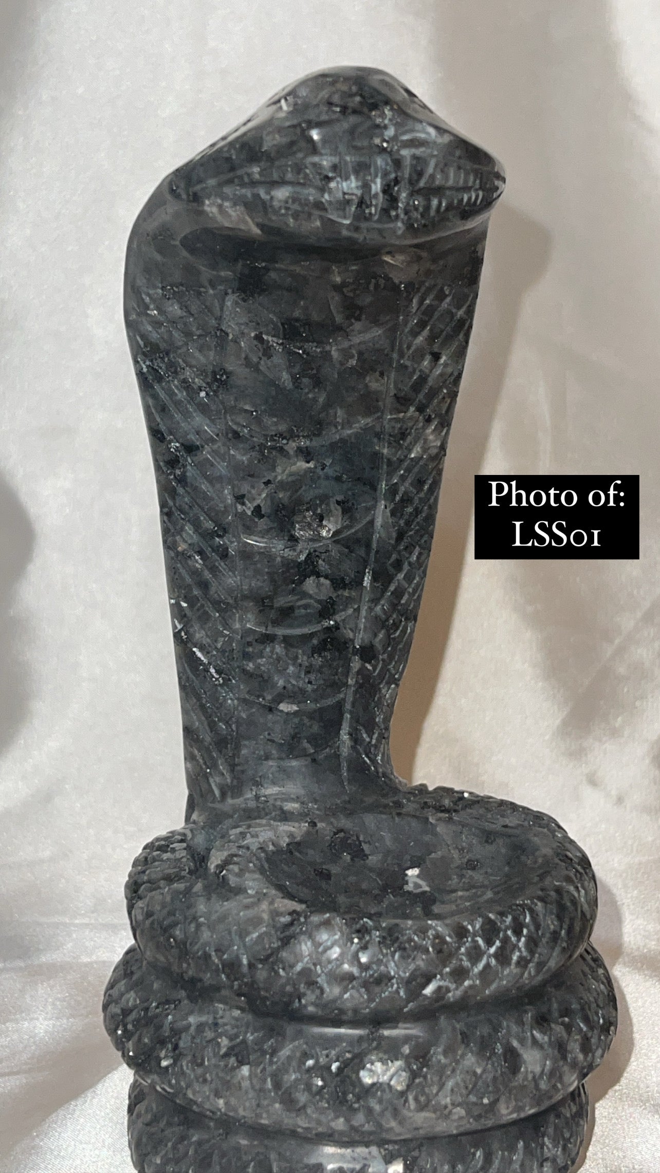 Larvakite Large Flashy Snake Sphere Holder Carving
