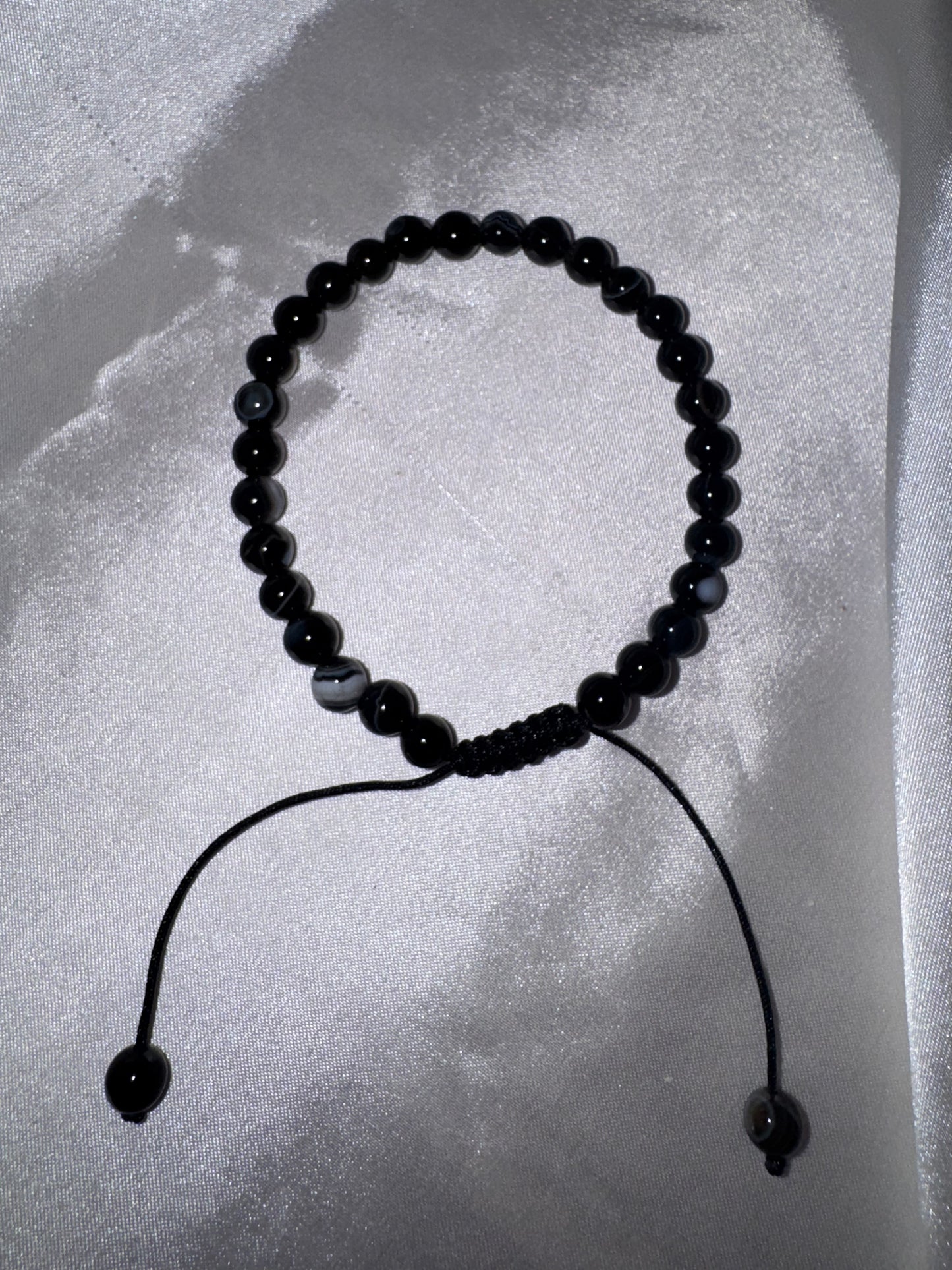 Black Agate 6mm Adjustable Bracelet