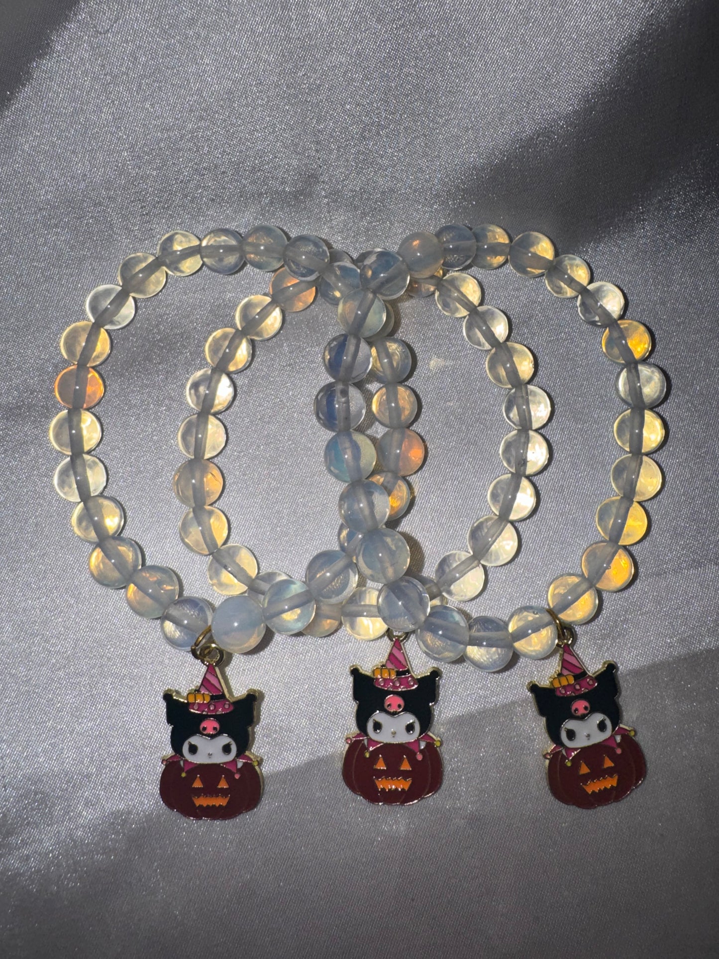 Opalite 8mm Bracelet with Kuromi Pumpkin Charm