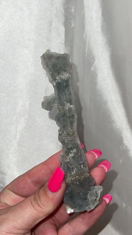 RARE Blueish Black Druzy Chalcedony Large Stalachtite with Stilbite
