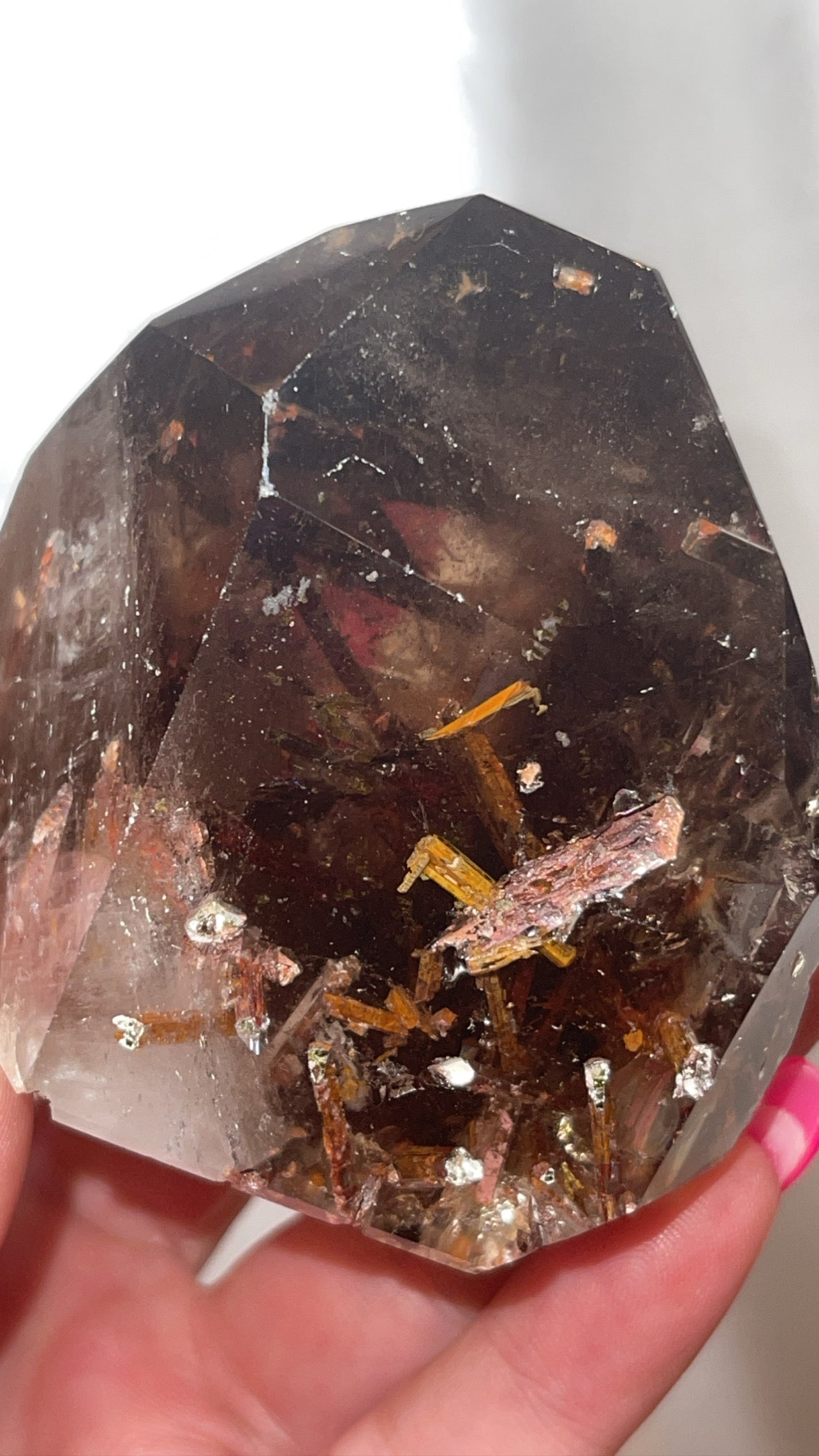 Rare Red Epidote Smoky Quartz AAA Large Polished Point