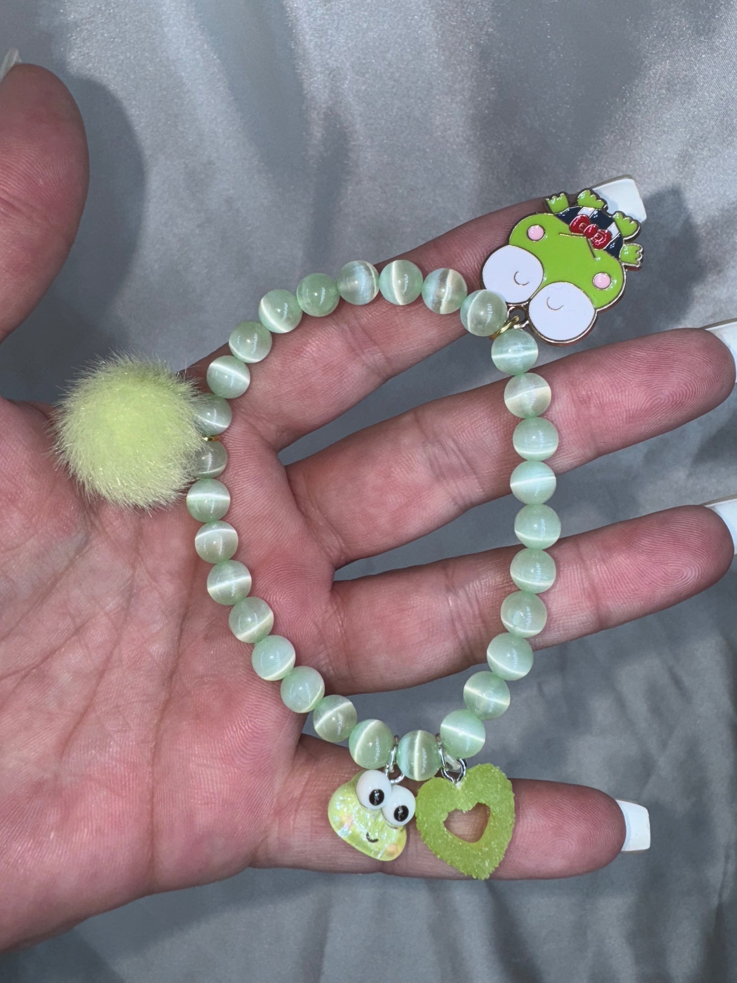 Keroppi Green Selenite 6mm Bracelet