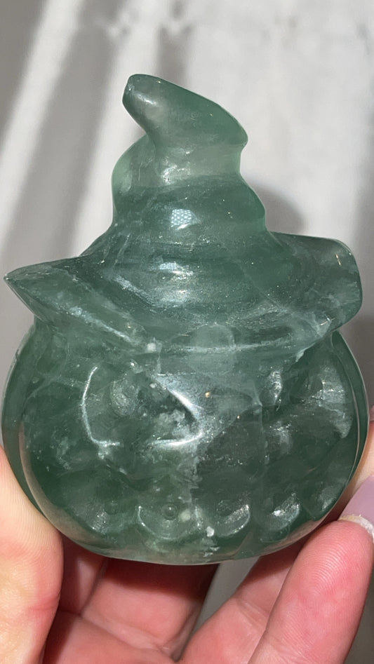 Green Fluorite Pumpkin Witch