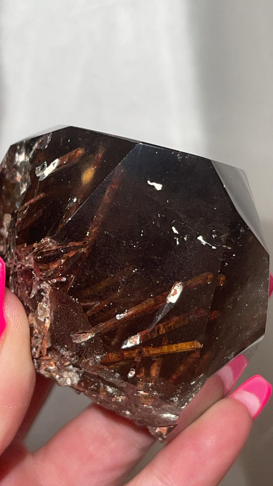 Rare Red Epidote Smoky Quartz AAA Large Polished Point