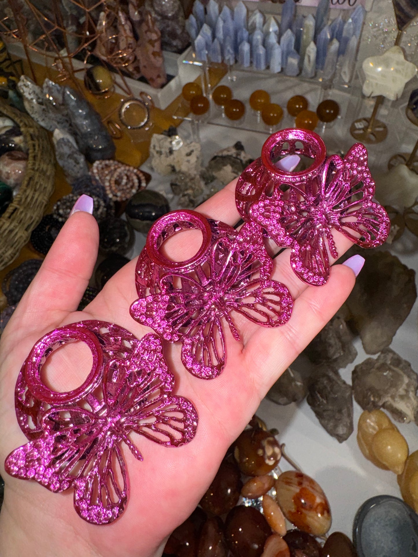 Pink Metal Butterfly Sphere stands