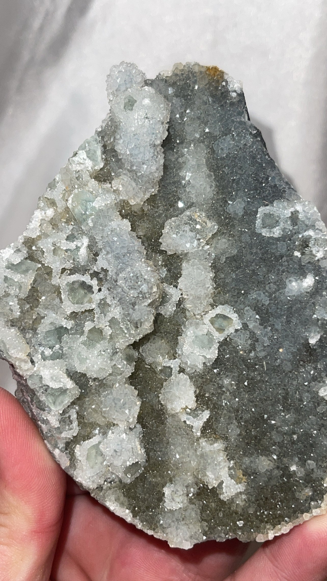 Fujian Green Cubic Fluorite with Druzy Chalcedony Specimen