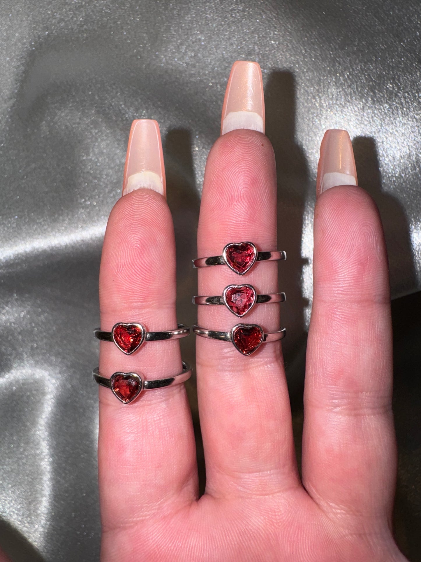 Garnet Heart Adjustable Ring 925s