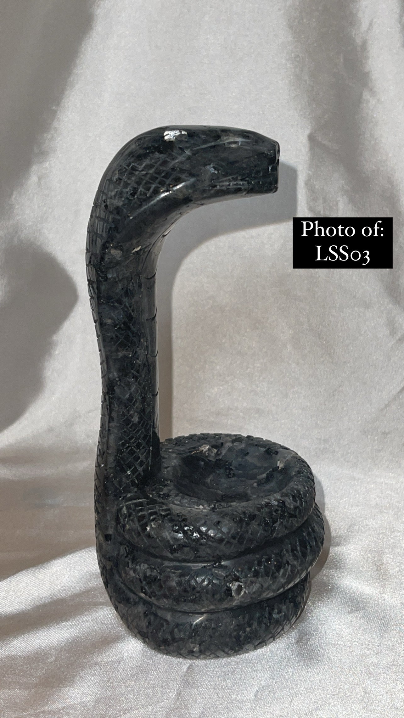 Larvakite Large Flashy Snake Sphere Holder Carving