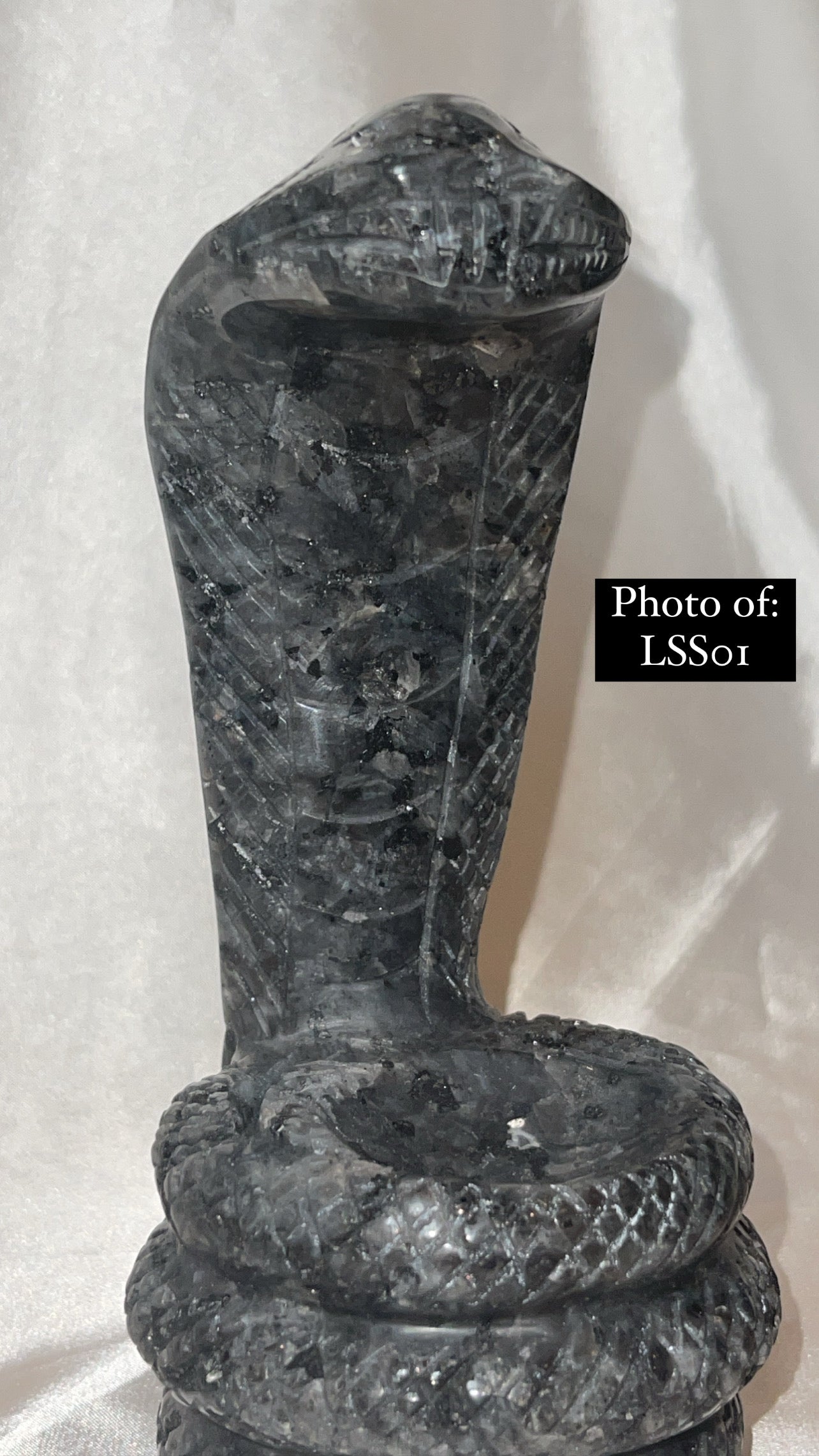 Larvakite Large Flashy Snake Sphere Holder Carving