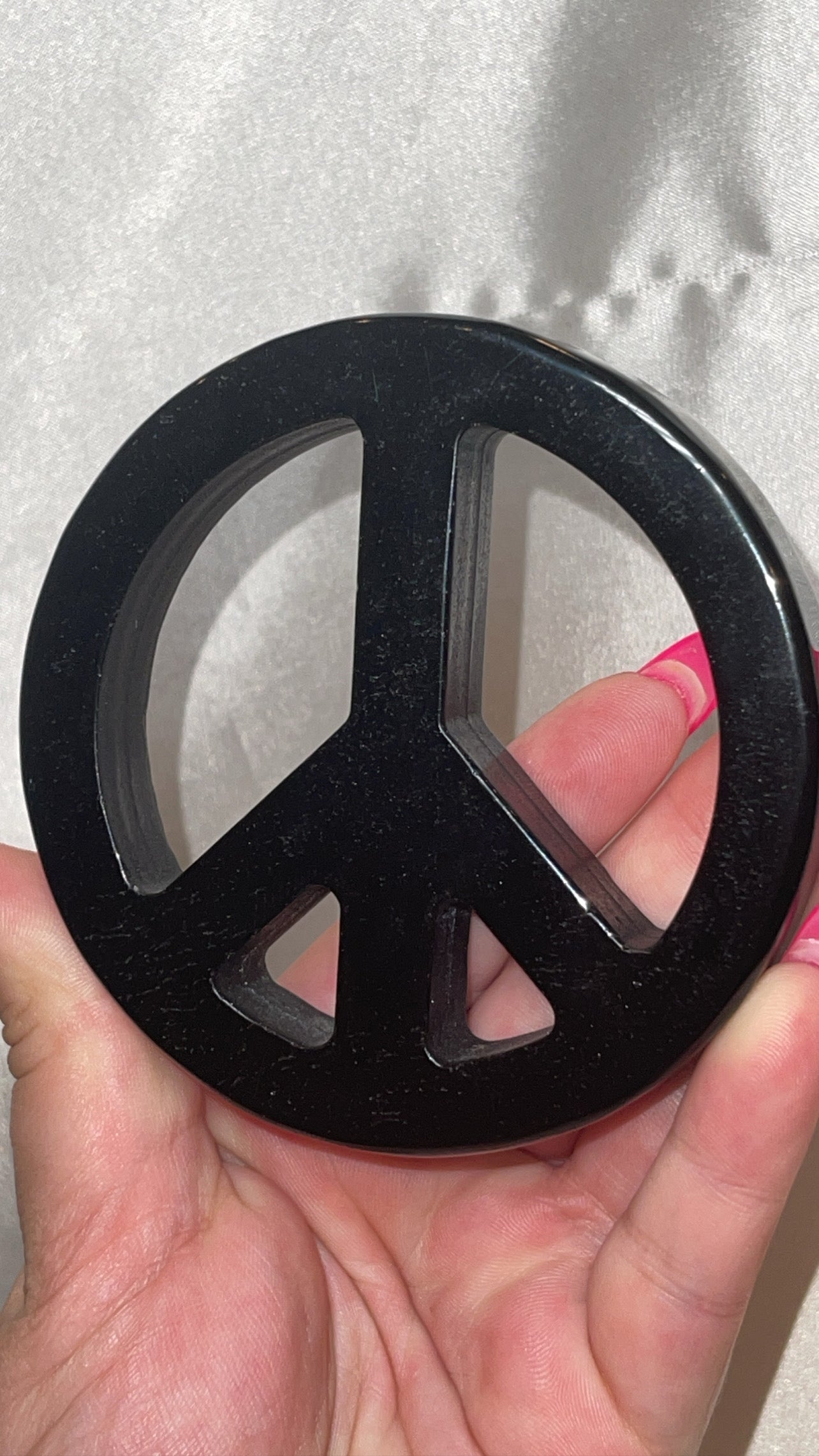 Obsidian Large Peace Sign Carving with Stand