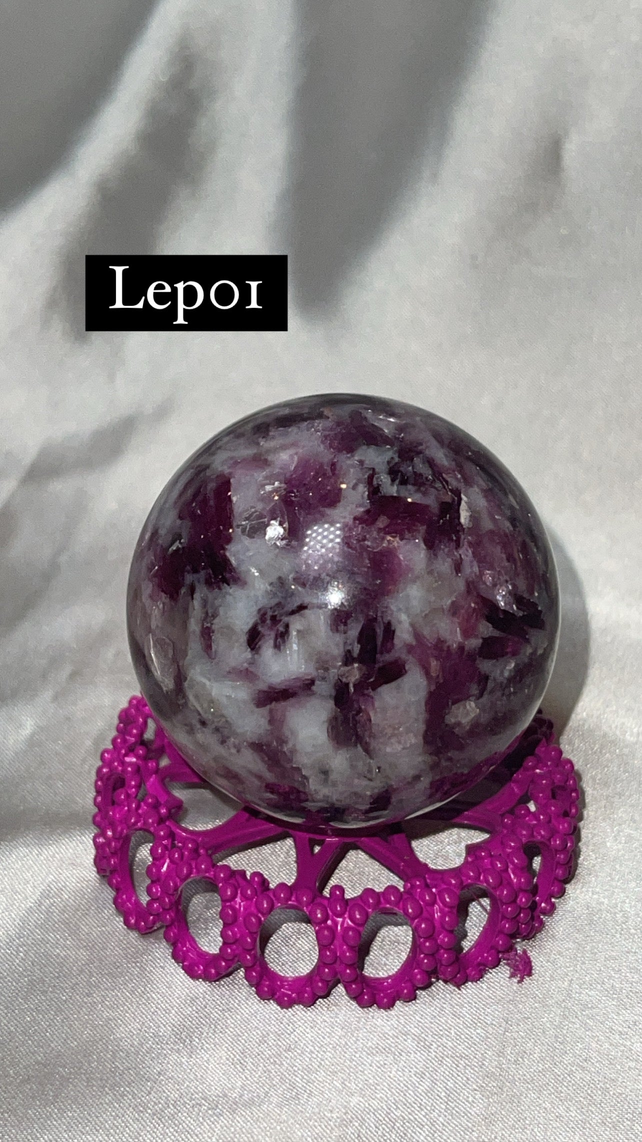 Mica Lepidolite Sphere with Pink Metal Stand