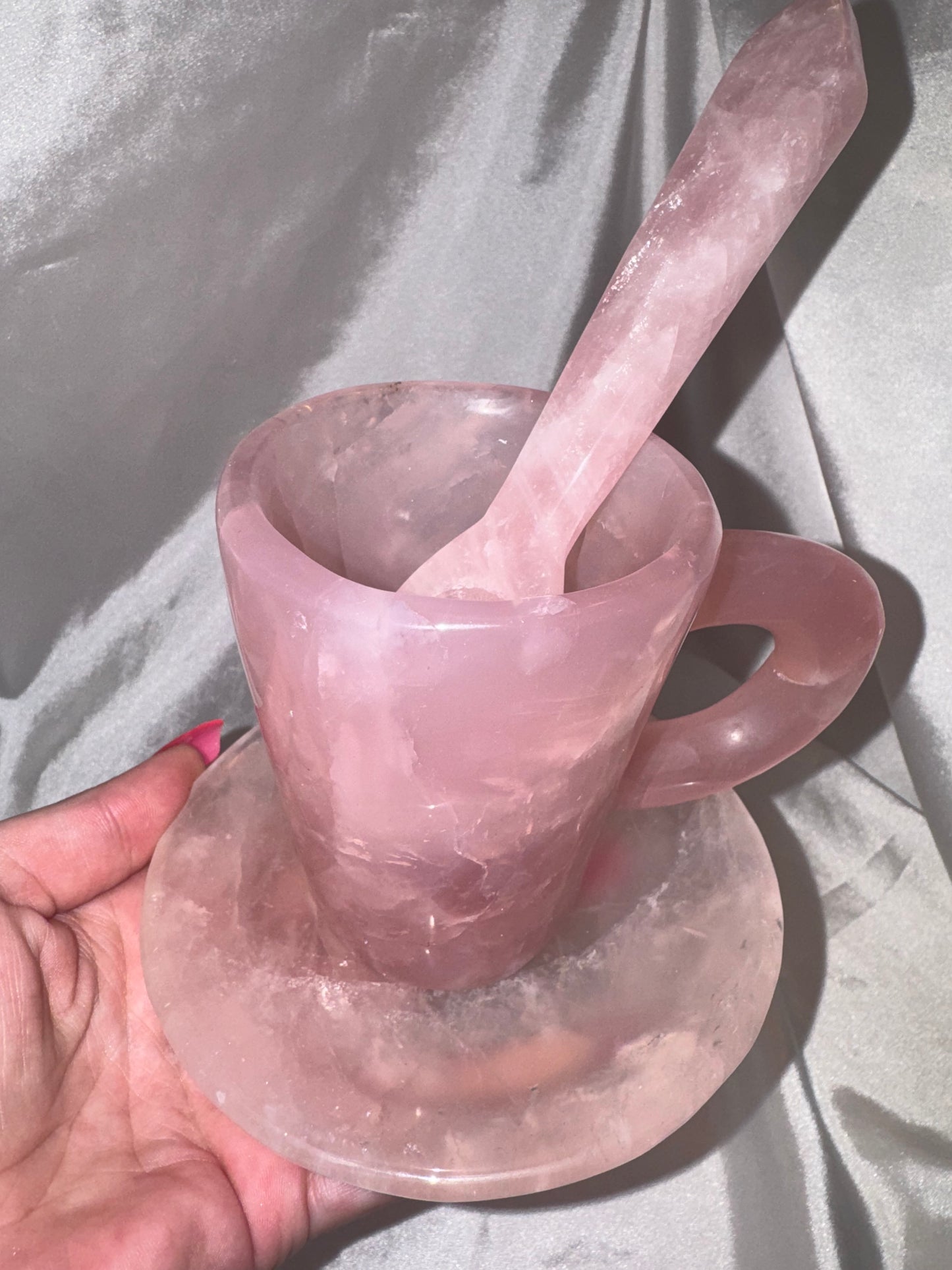 Rose Quartz AAA XL Mug, Spoon, Plate Set