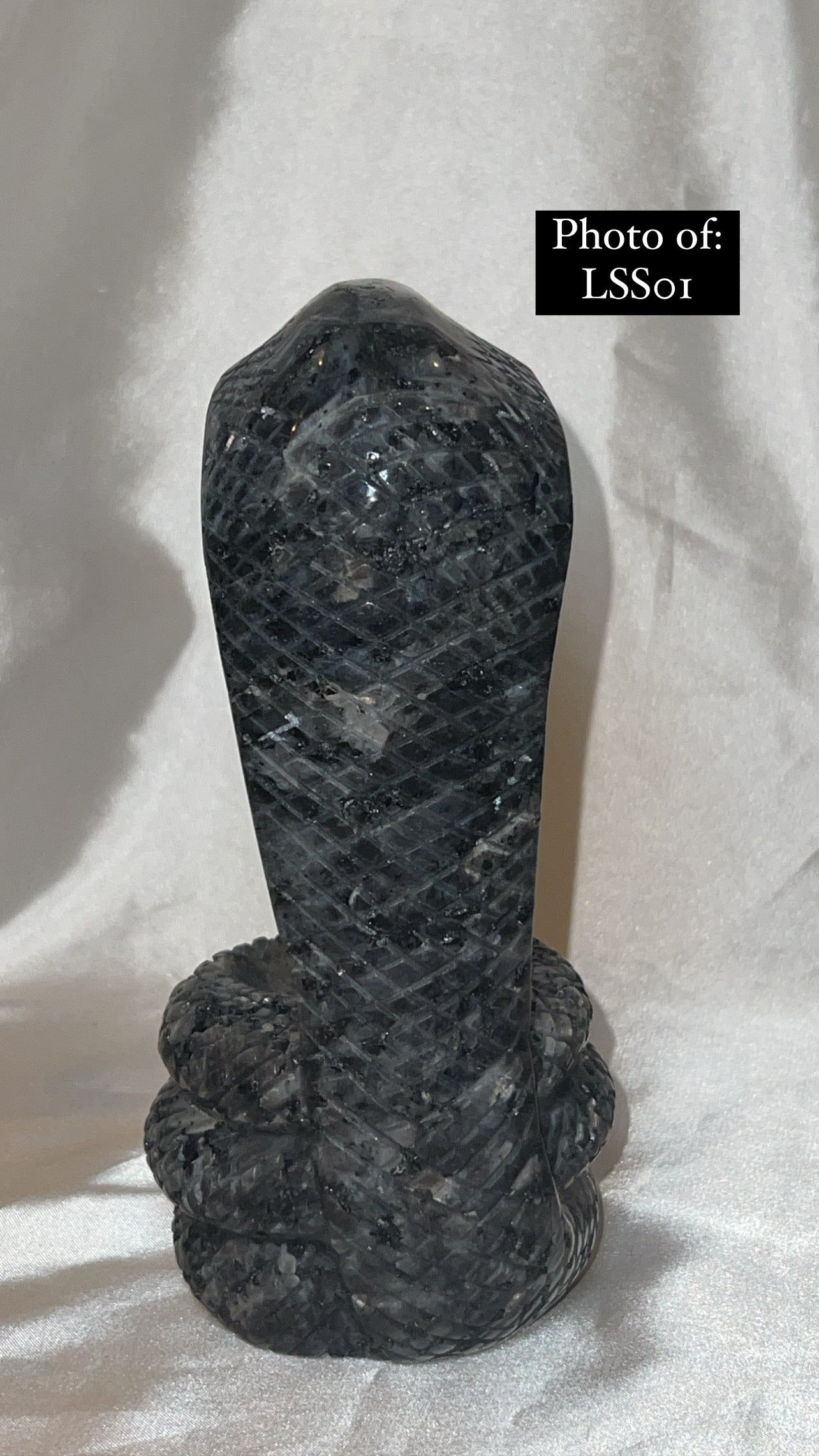 Larvakite Large Flashy Snake Sphere Holder Carving