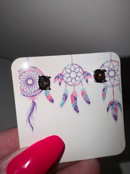 Smoky Quartz AAA Faceted 925 Sterling Silver Stud Earrings