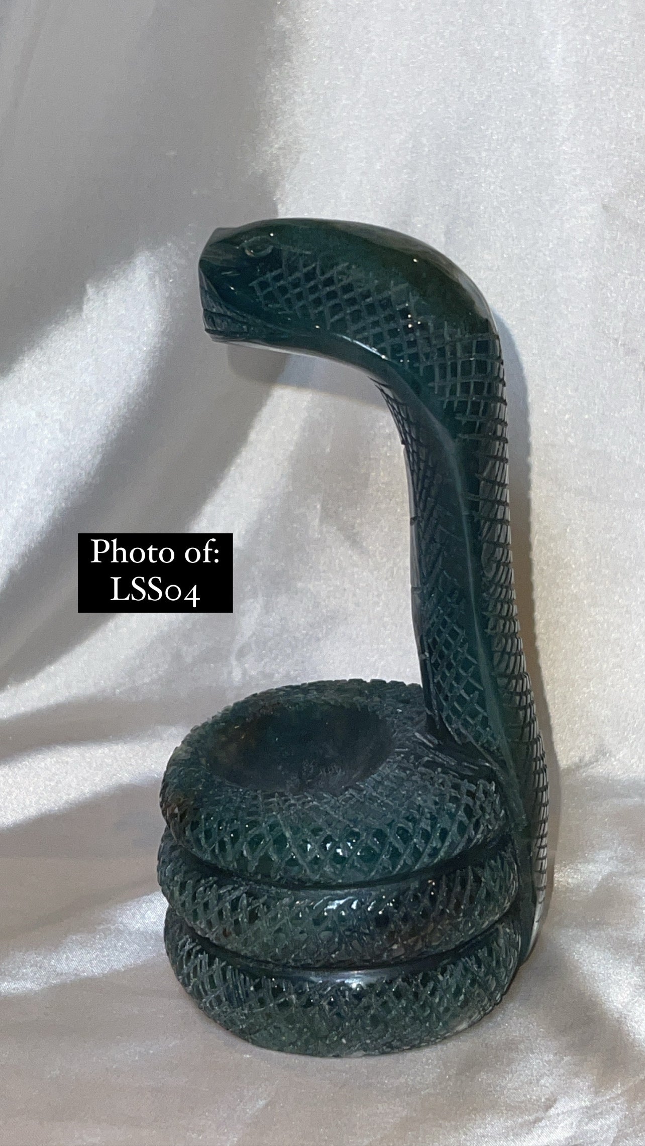 Moss Agate Large Snake Sphere Holder Carving