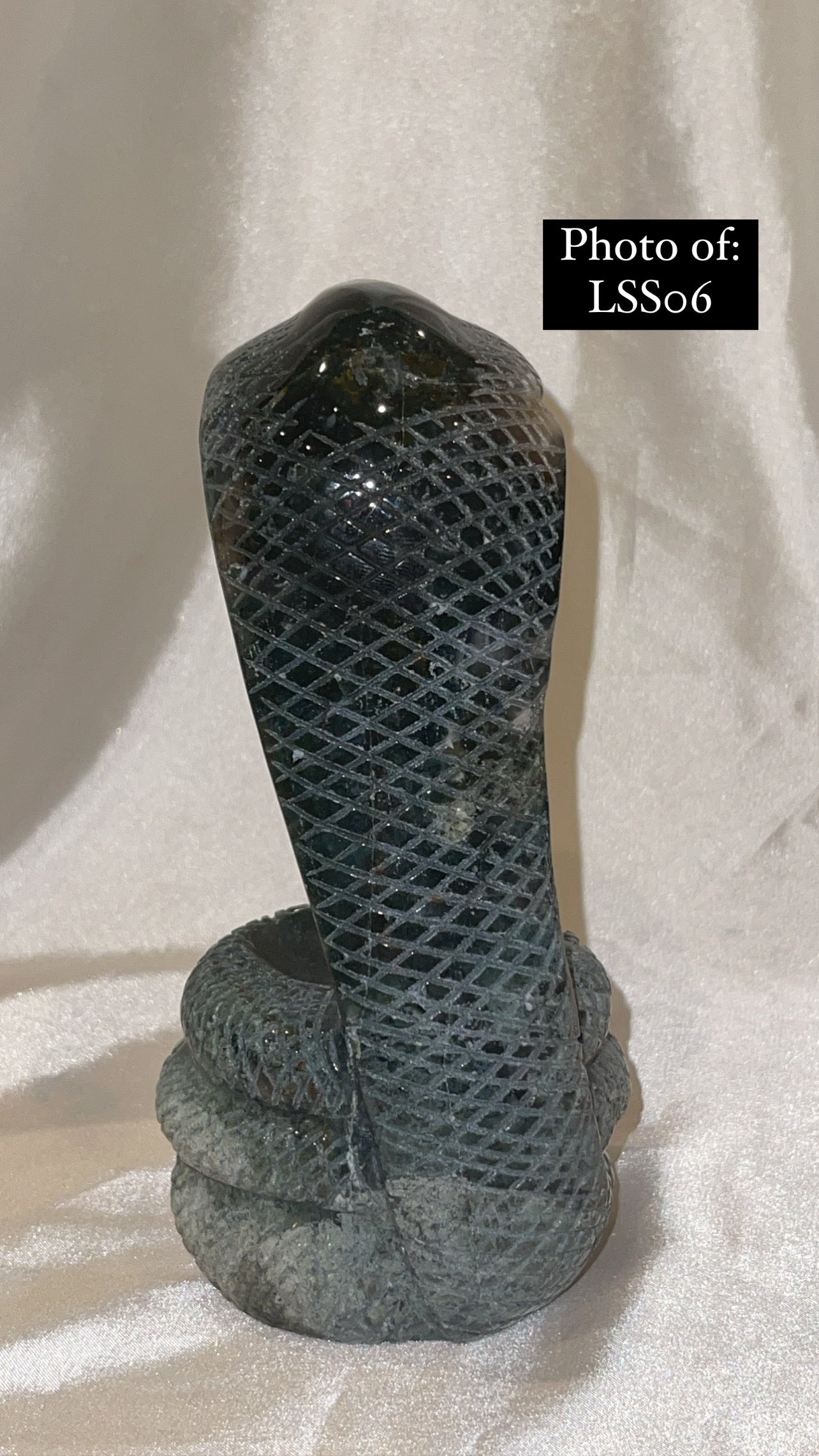 Moss Agate Large Snake Sphere Holder Carving