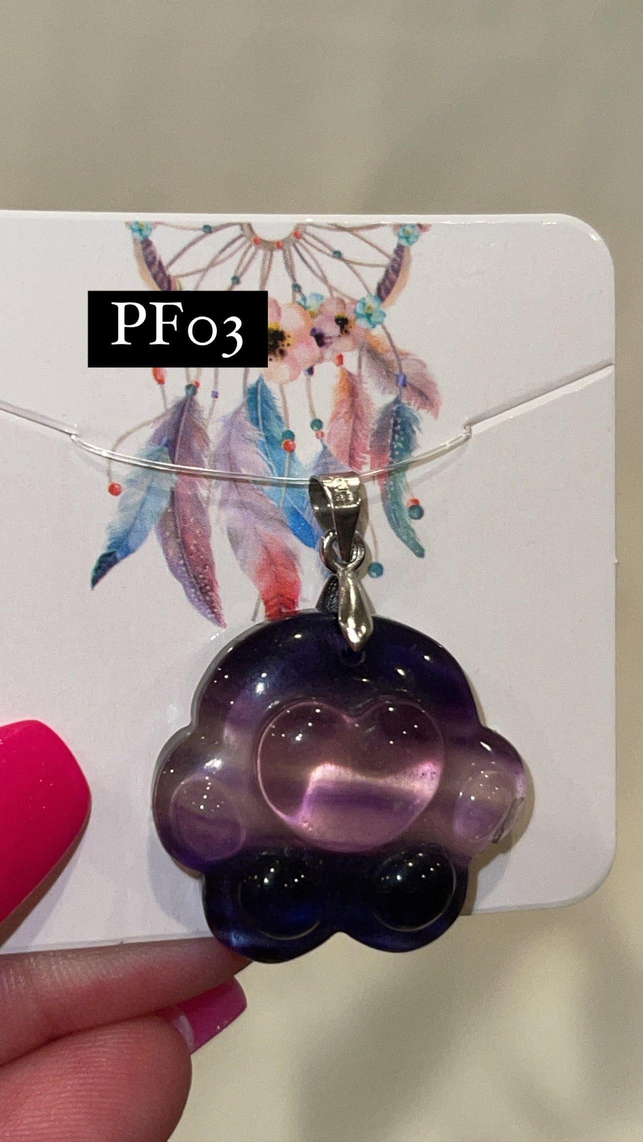 Fluorite Large Paw Print Pendant (Choose Your Own)