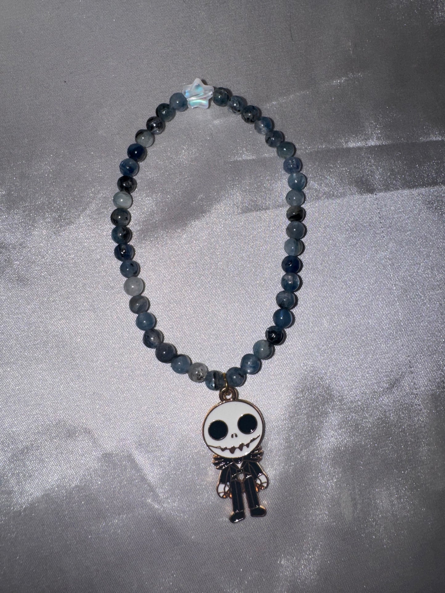 Blue Kyanite 4mm Bracelet with Jack Skellington Charm (last one!)