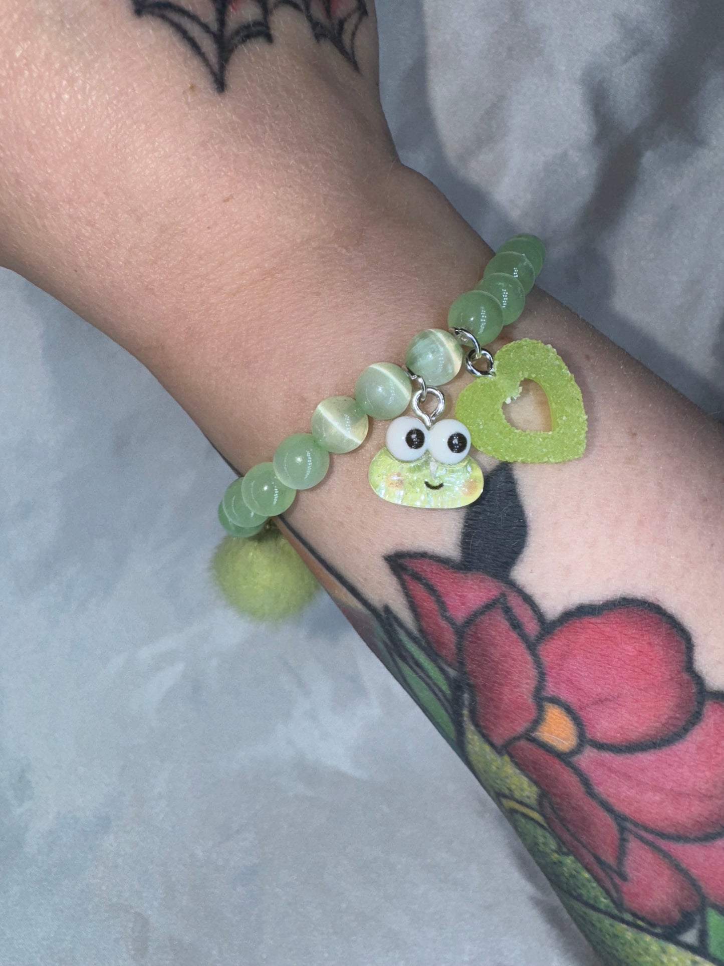 Keroppi Green Selenite 6mm Bracelet