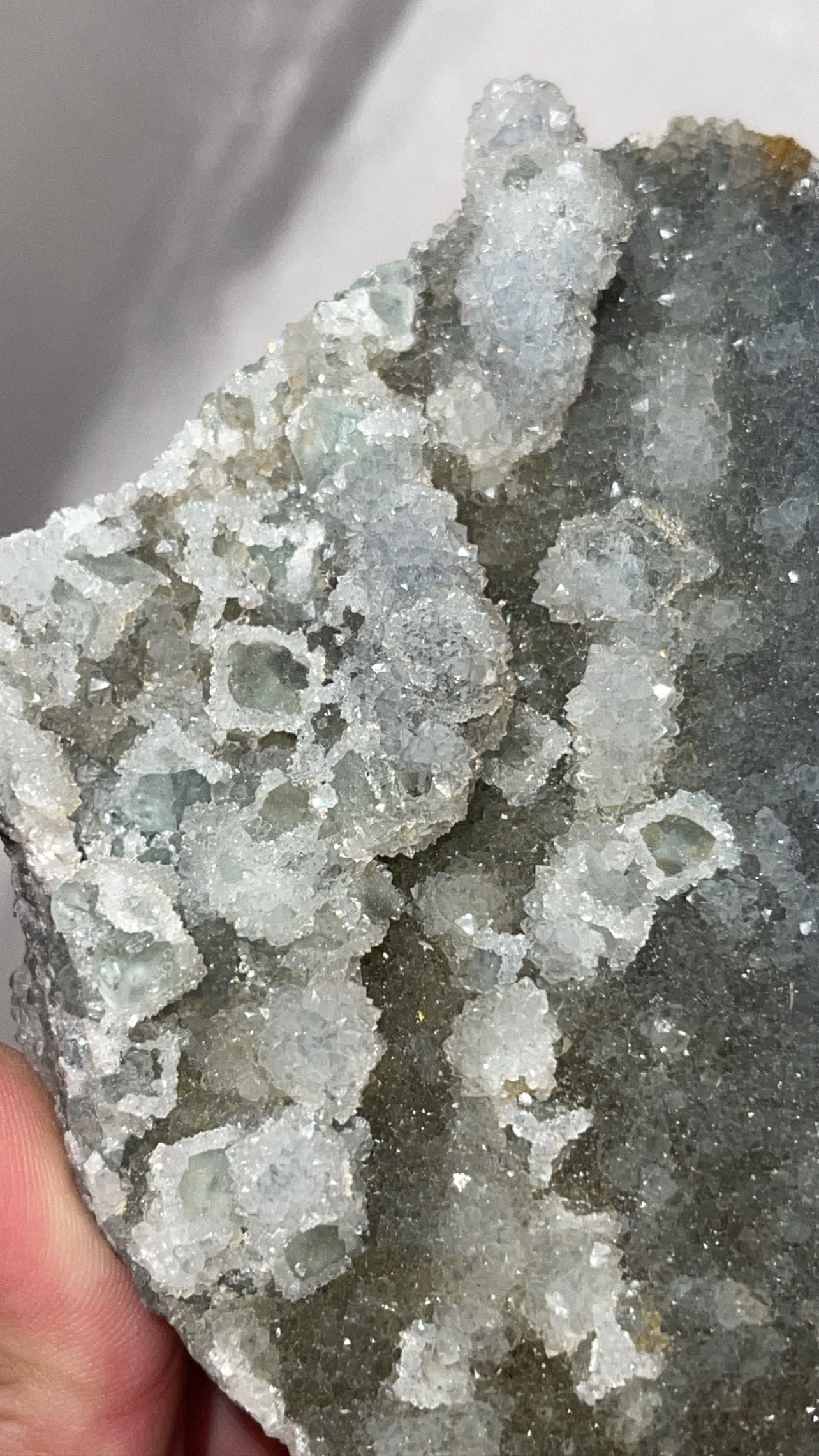 Fujian Green Cubic Fluorite with Druzy Chalcedony Specimen