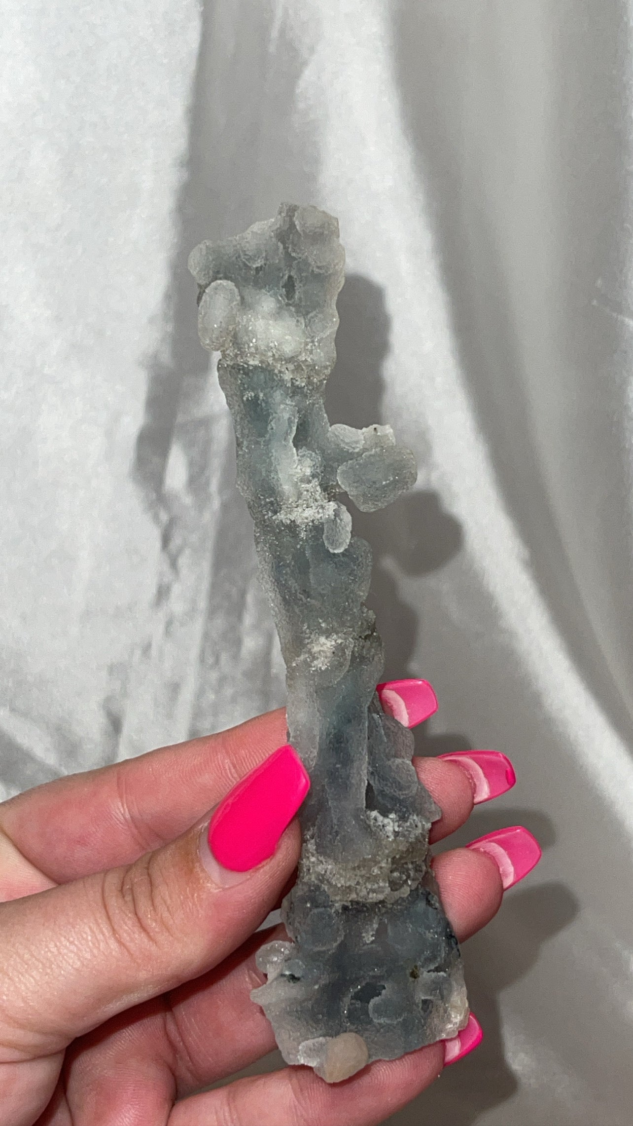 RARE Blueish Black Druzy Chalcedony Large Stalachtite with Stilbite