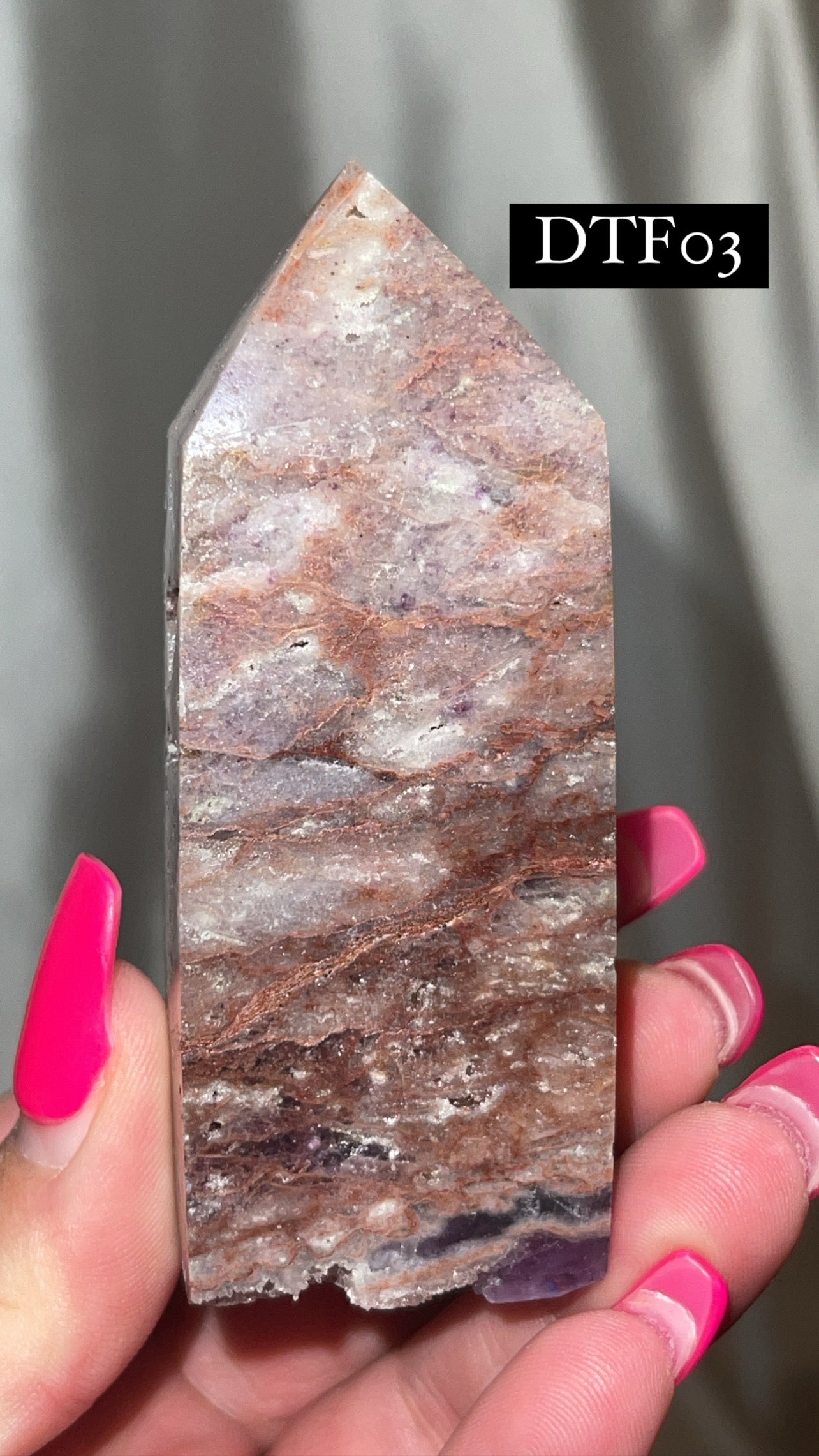 Druzy Sphalerite with Pink & Purple Fluorite Tower