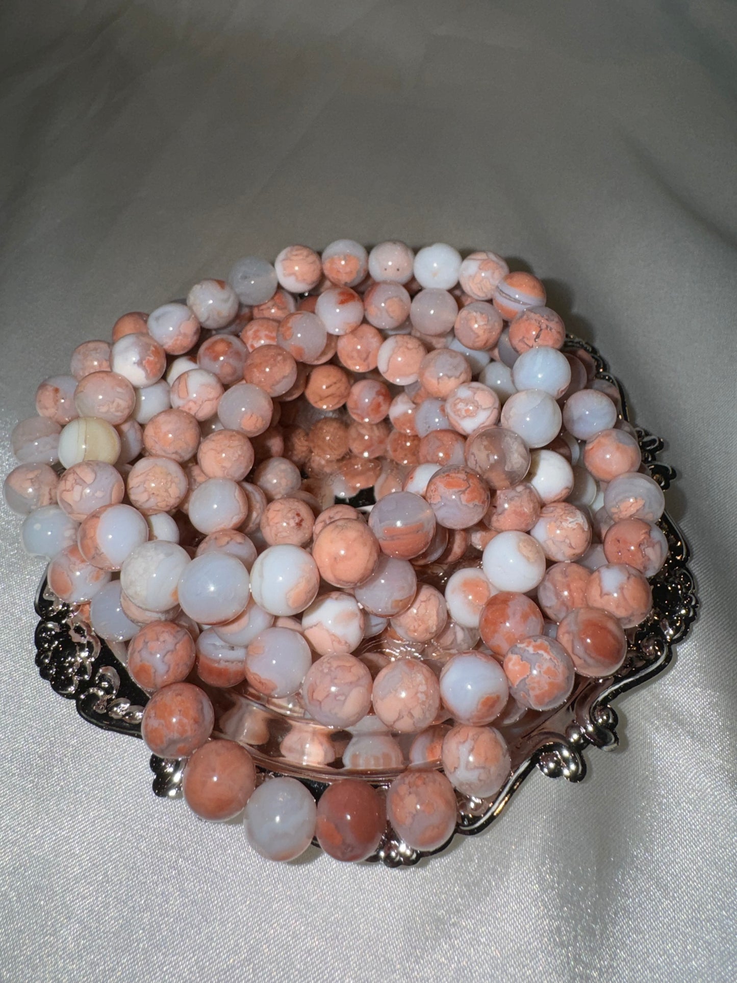 “Cotton Candy” Pink & White Agate 8mm Bracelet