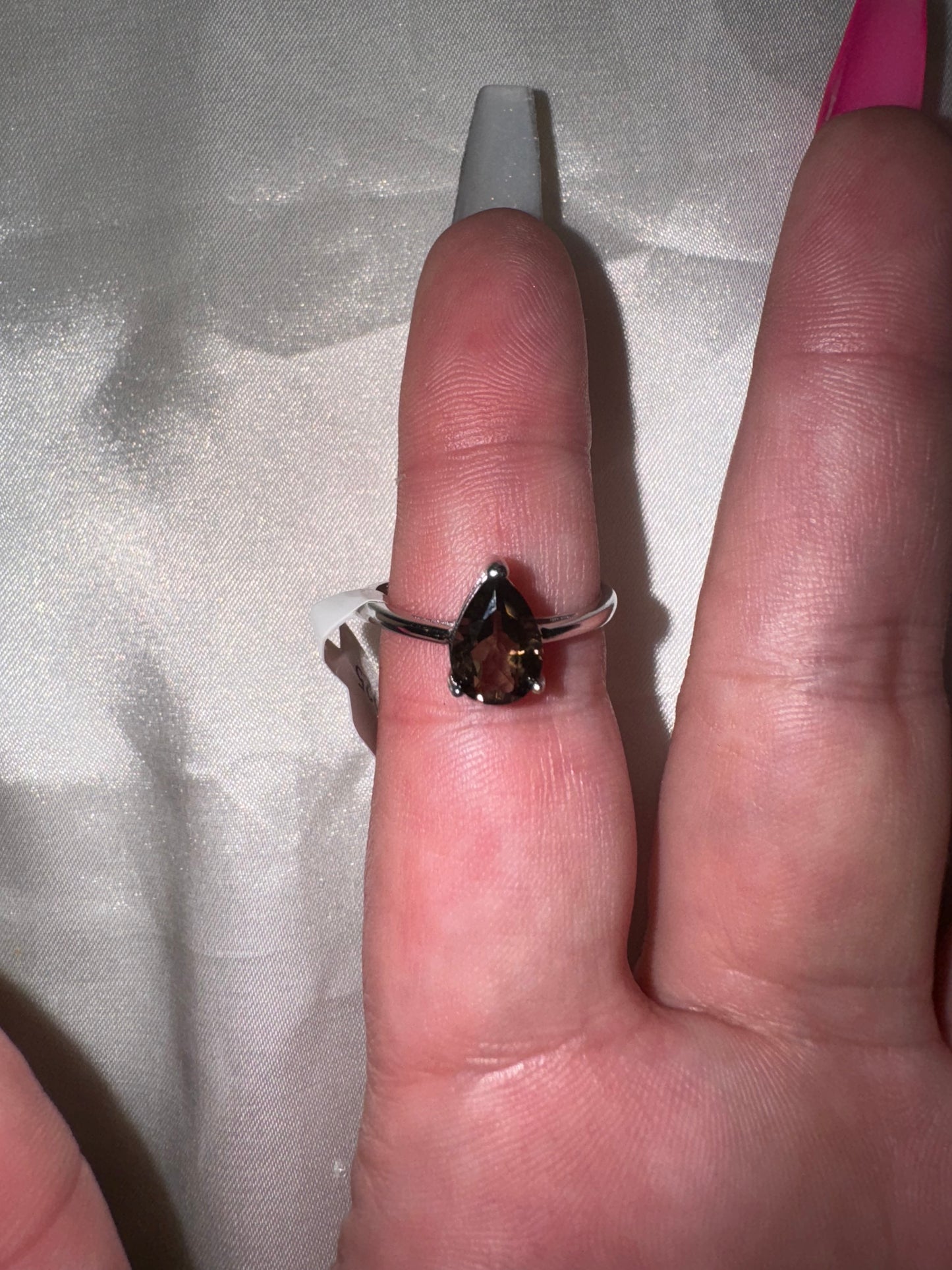 Smoky Quartz AAA Faceted 925 Sterling Silver Adjustable Ring