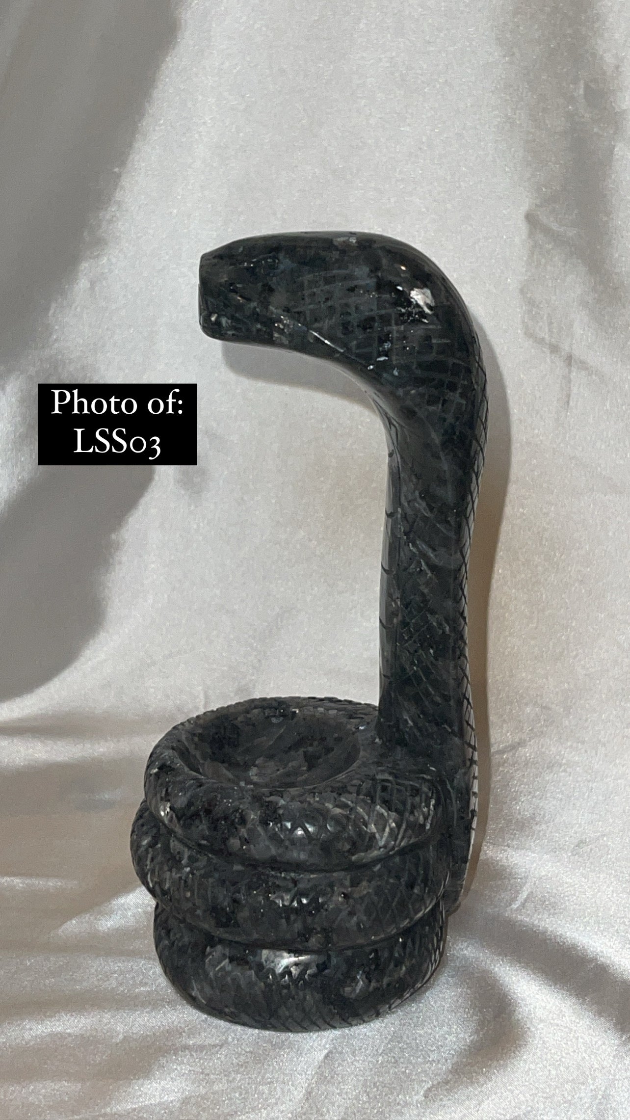 Larvakite Large Flashy Snake Sphere Holder Carving