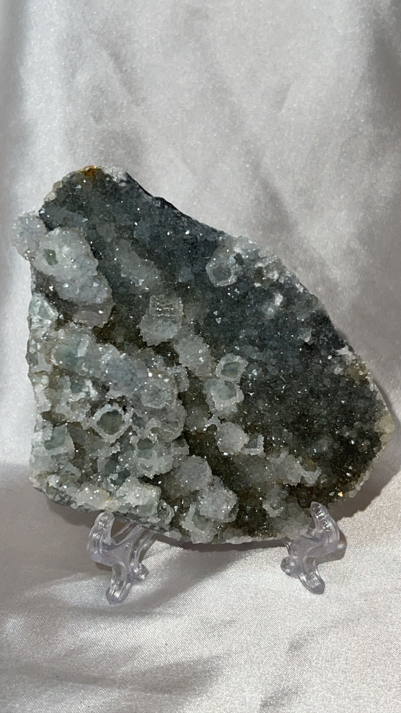 Fujian Green Cubic Fluorite with Druzy Chalcedony Specimen
