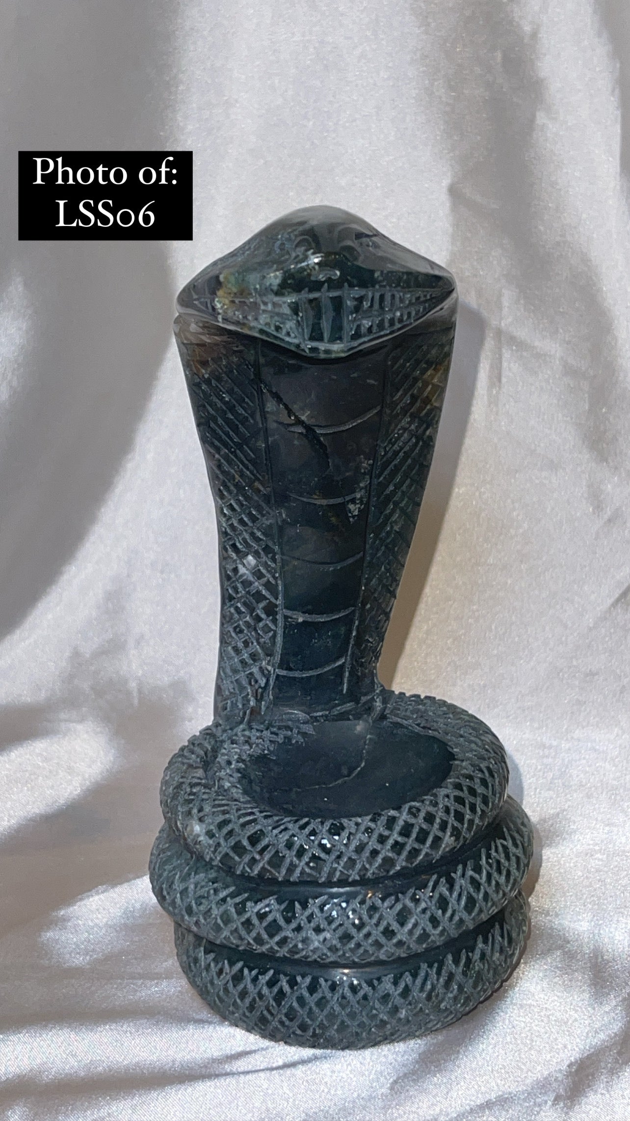 Moss Agate Large Snake Sphere Holder Carving