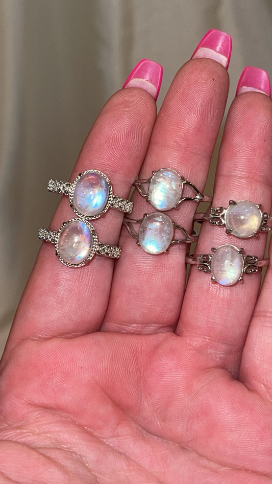 Rainbow Moonstone AAA Adjustable Ring