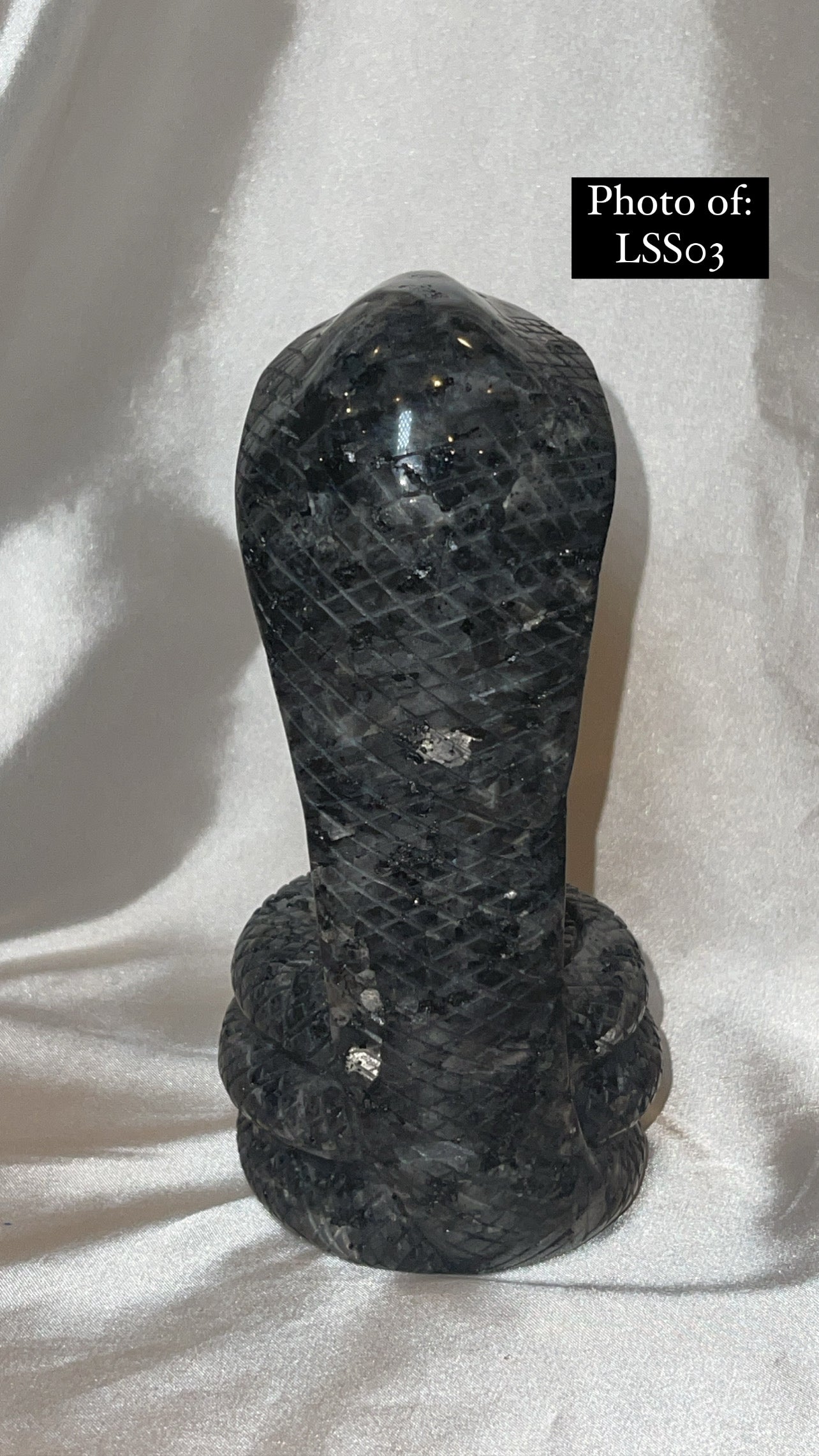 Larvakite Large Flashy Snake Sphere Holder Carving