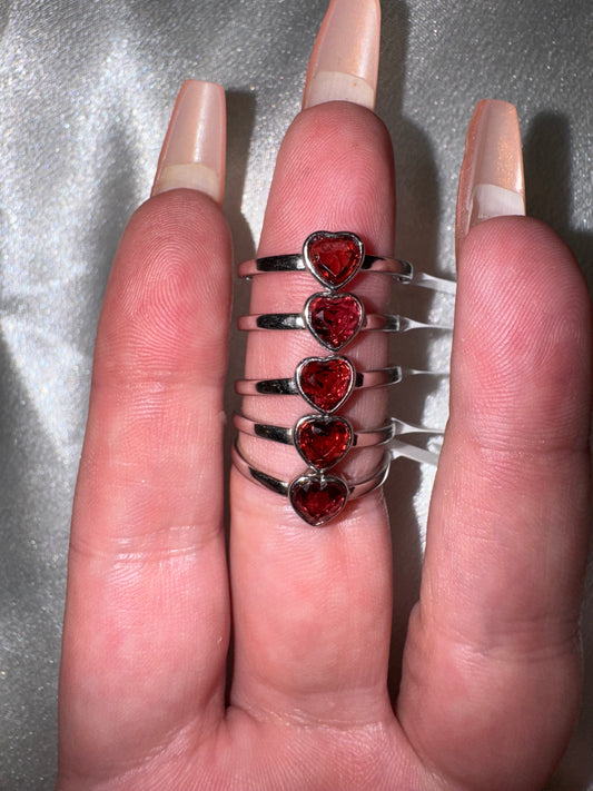 Garnet Heart Adjustable Ring 925s