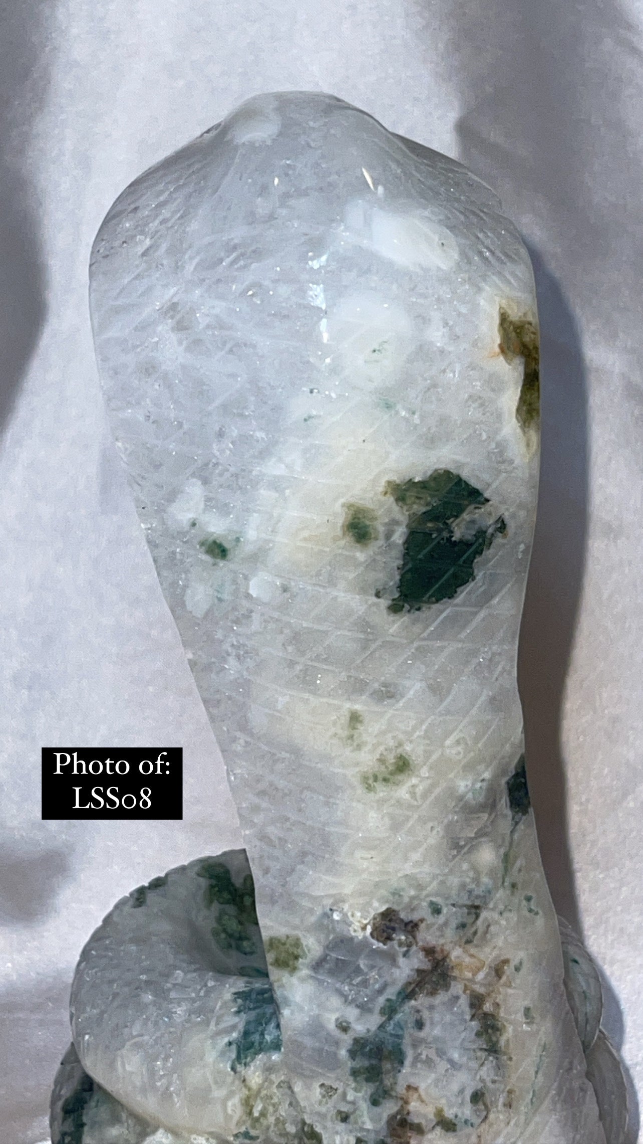 Moss Agate Large Snake Sphere Holder Carving