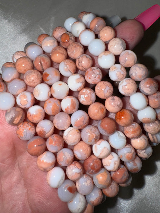 “Cotton Candy” Pink & White Agate 8mm Bracelet