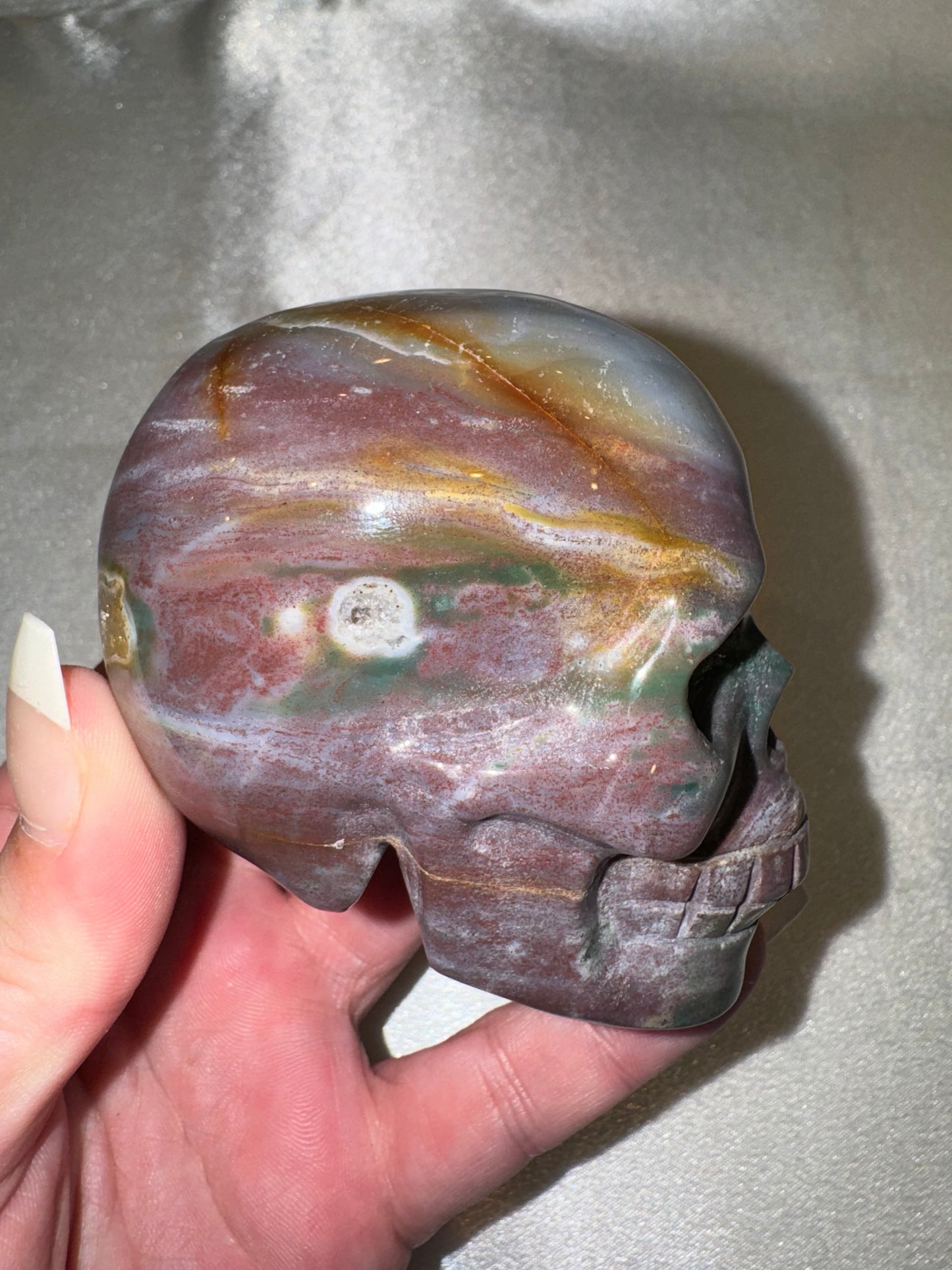 Ocean Jasper AAA Medium Skull with Unique Hatchet Marking