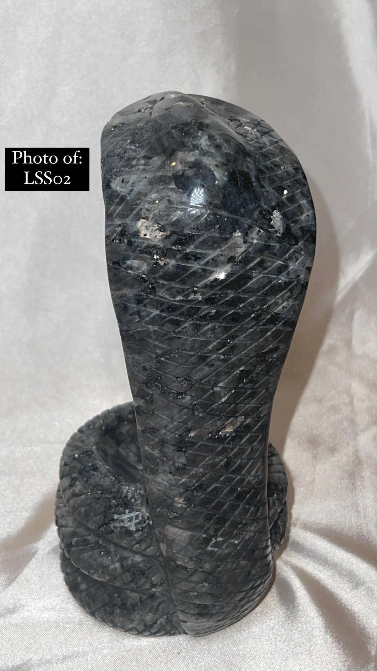 Larvakite Large Flashy Snake Sphere Holder Carving
