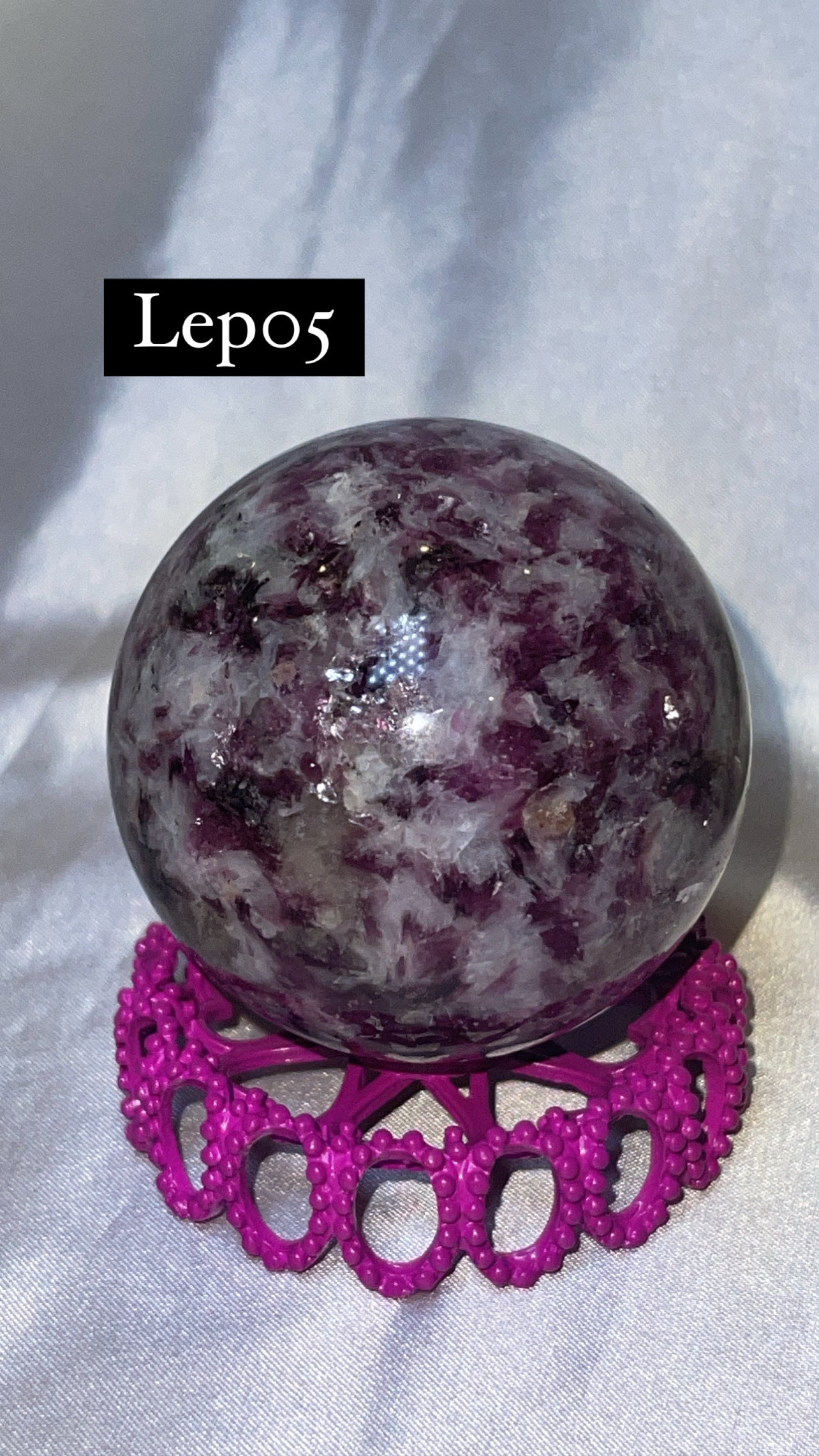 Mica Lepidolite Sphere with Pink Metal Stand