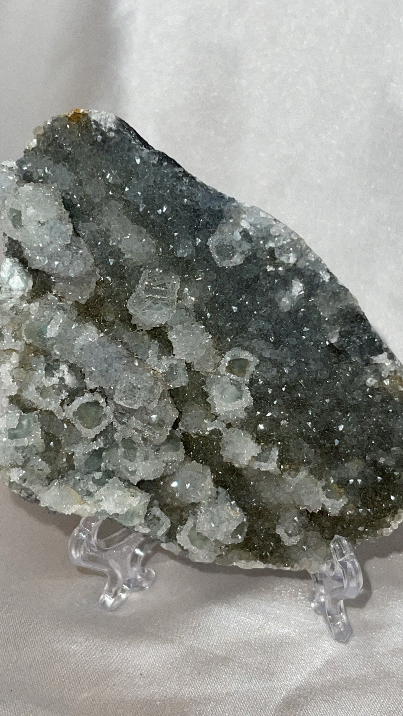 Fujian Green Cubic Fluorite with Druzy Chalcedony Specimen