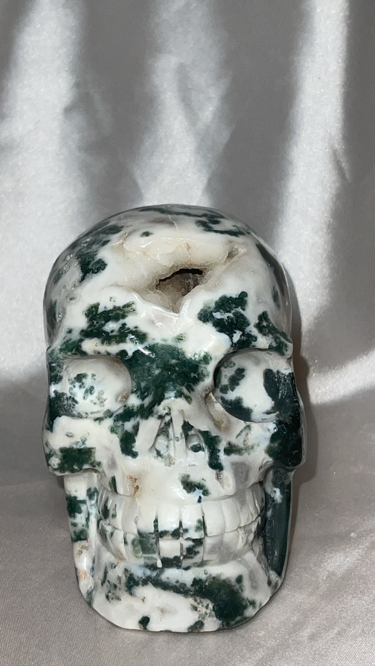 Druzy Moss Agate XL Skull