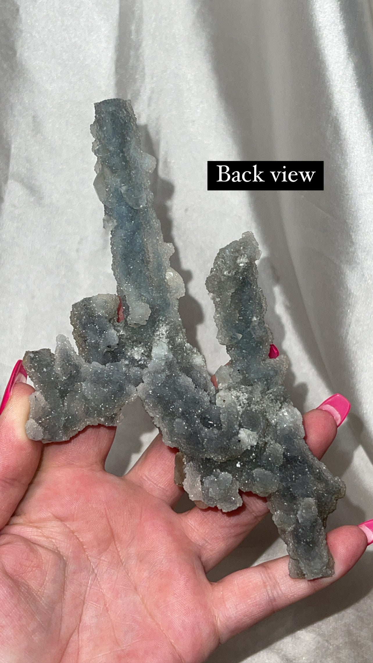 RARE Blueish Black Druzy Chalcedony Large Stalachtite cluster with Stilbite Flower and Apophyllite crystals