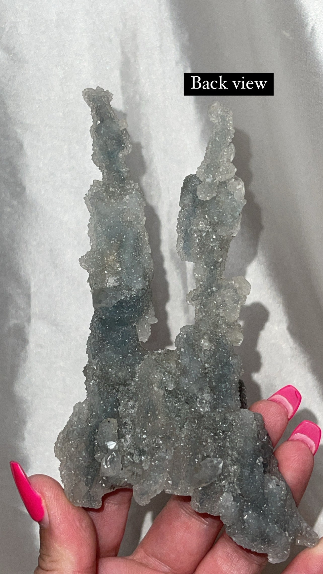 RARE Blueish Black Druzy Chalcedony Large Stalachtite cluster with Stilbite Flower and Apophyllite crystals