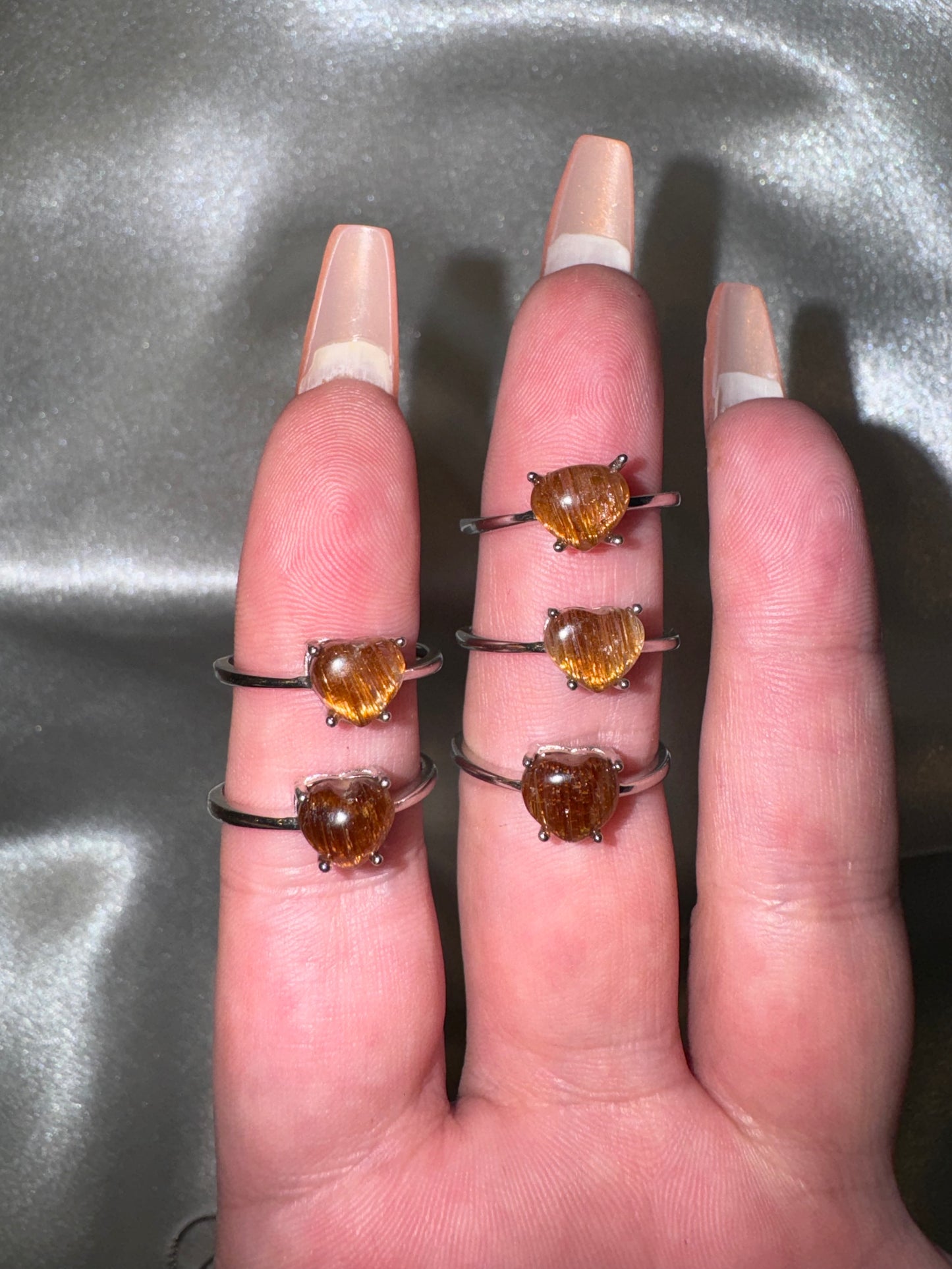 Rutile Quartz Heart Adjustable Ring 925s