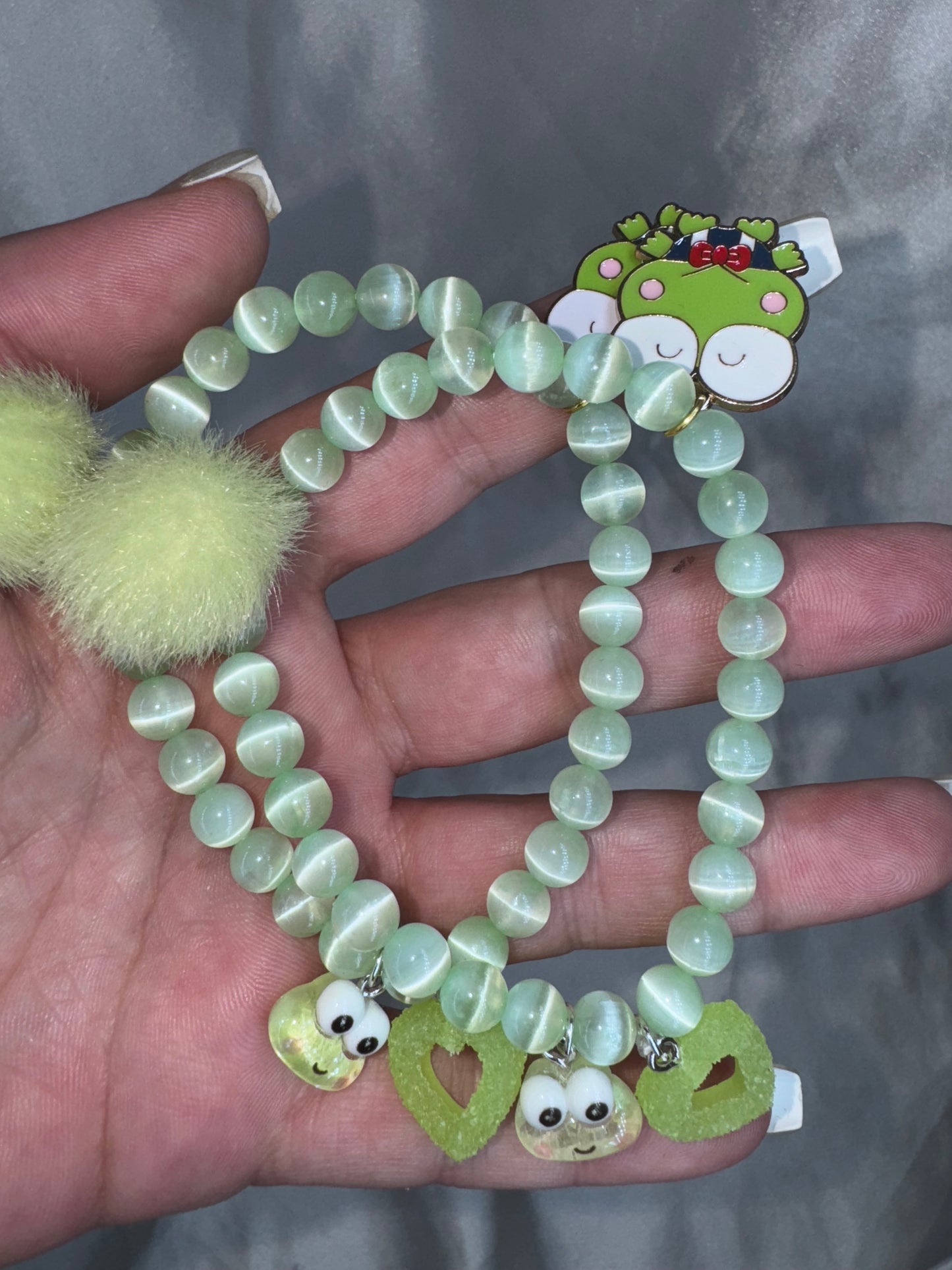 Keroppi Green Selenite 6mm Bracelet