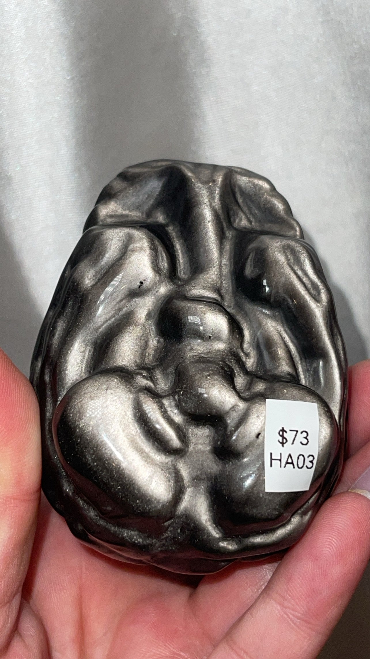 Silver Sheen Obsidian Large Anatomical Brain