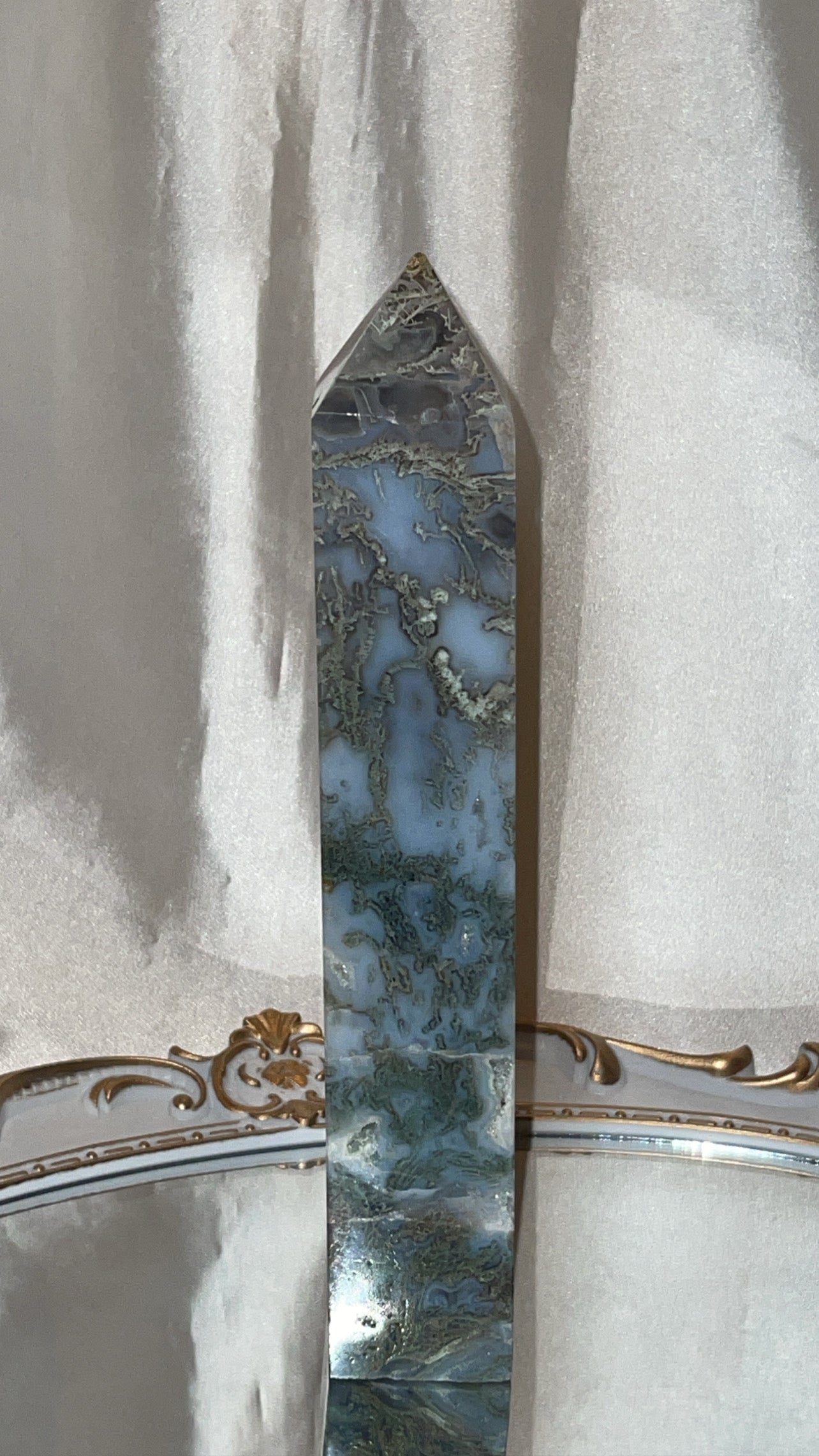 Moss Agate Druzy Large Tower