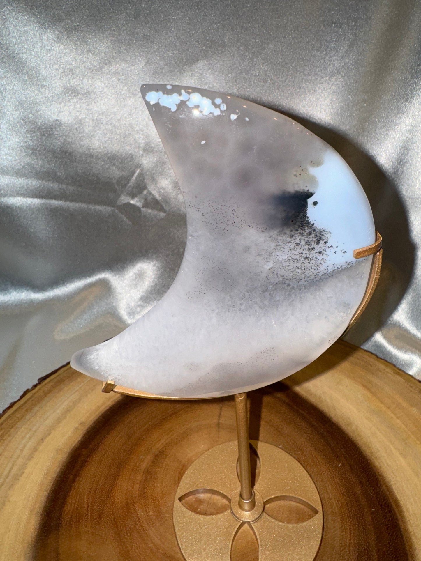 Druzy Agate Large Moon on Stand